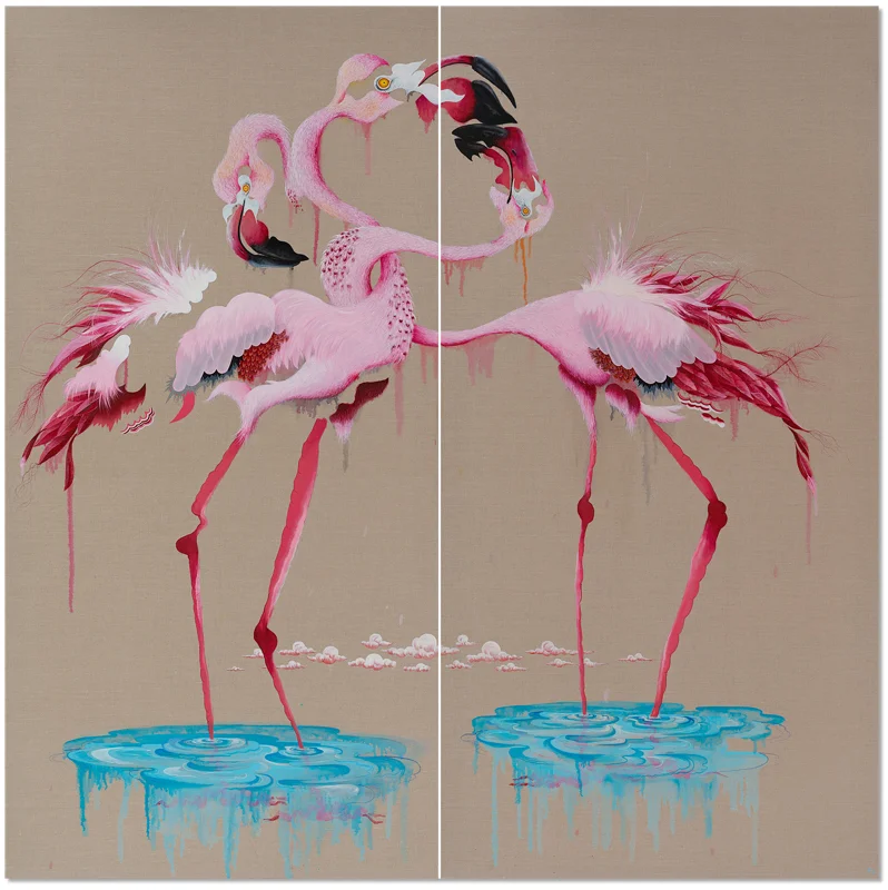i like pink, you like pink, let’s get it on oil and charcoal on linen
