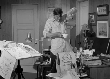 The fictional Darrin Stevens burns the midnight oil doing ad stuff on Bewitched.