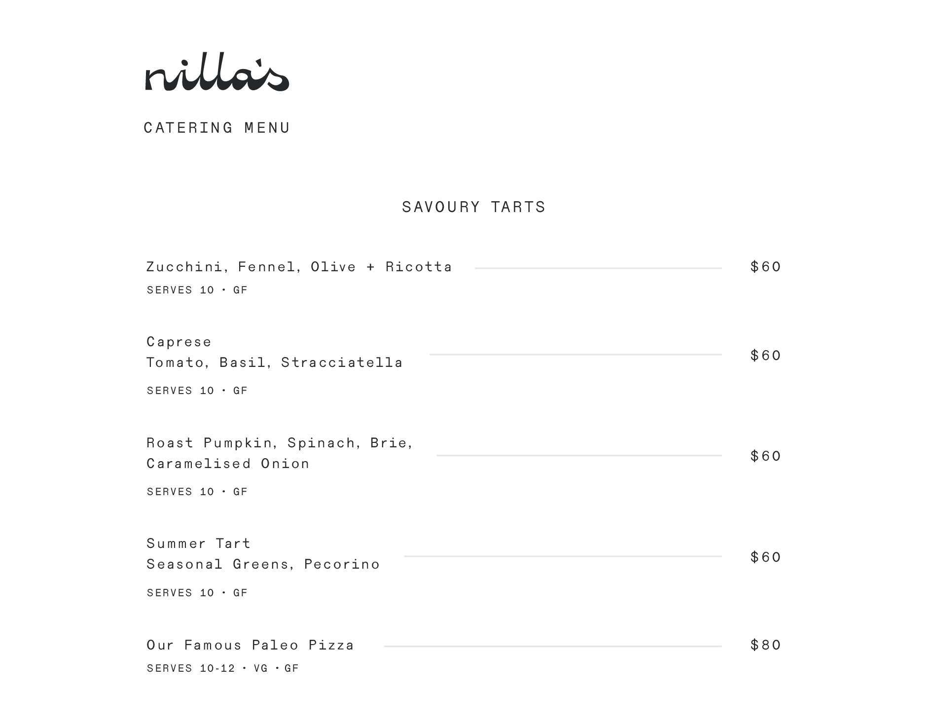 Nichossa Menu Catering — VanillaFood