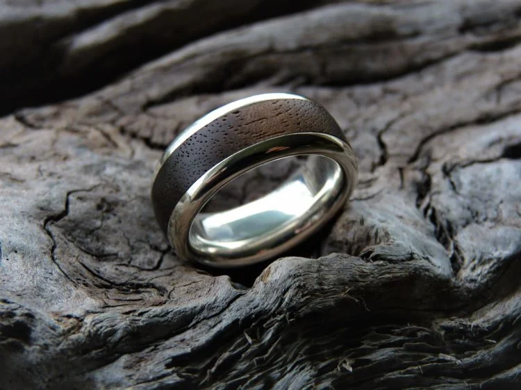 White Gold &amp; Walnut Men's Wedding band