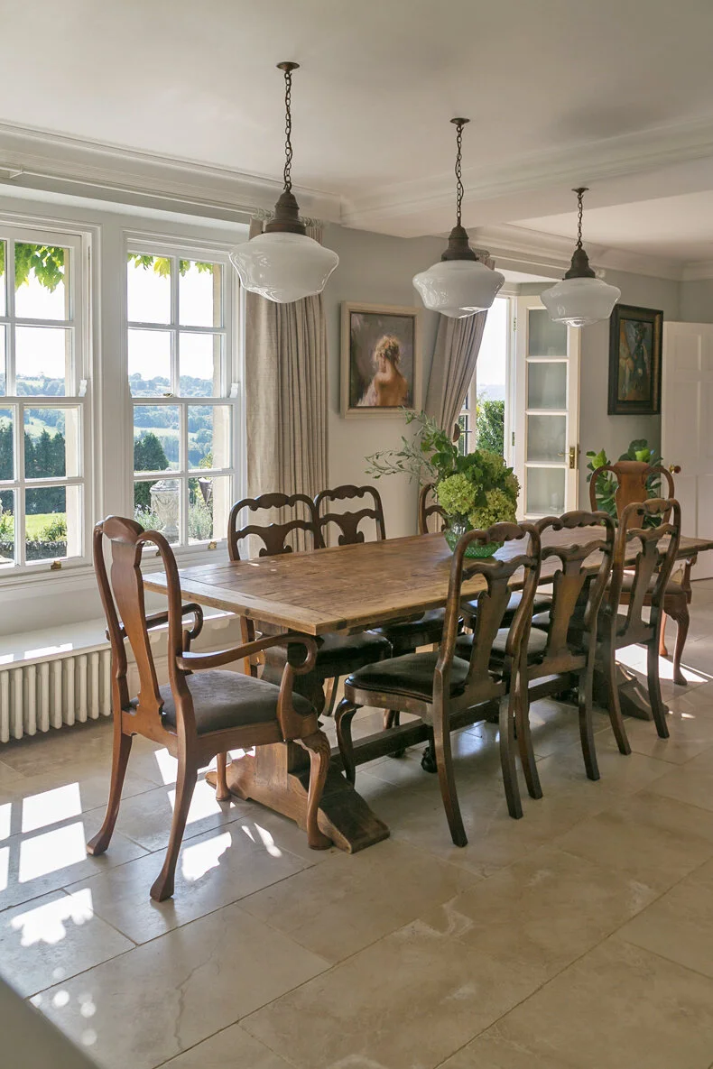 Table with country garden view