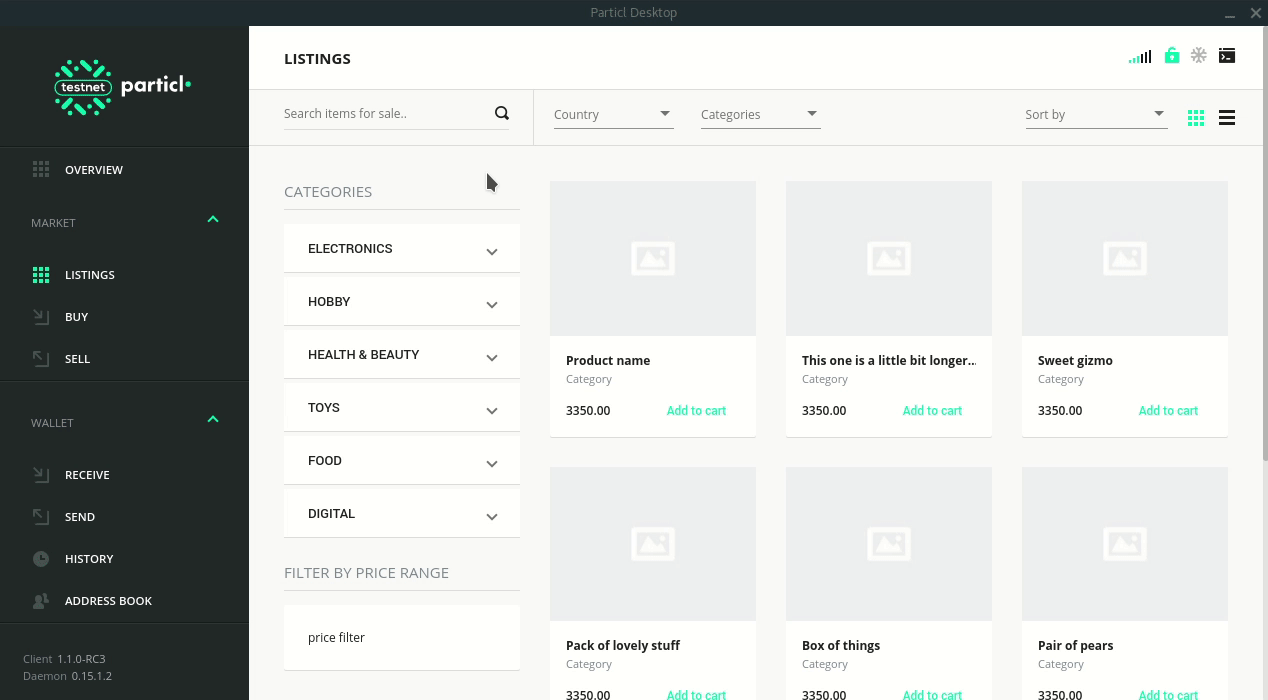 A demo of the Particl marketplace