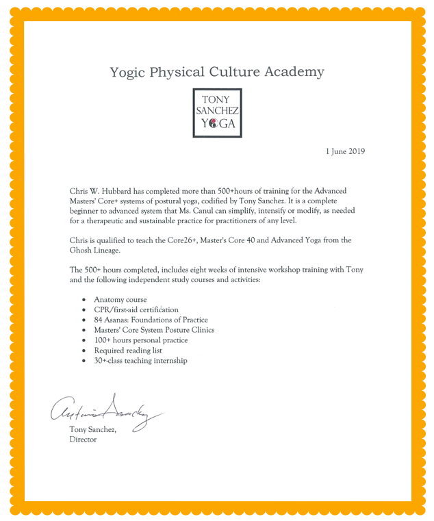 500 hour Advanced certification