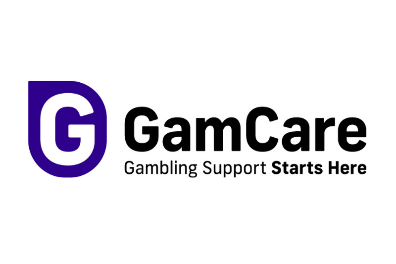 GamCare logo with a purple G symbol and black text, promoting gambling support services.