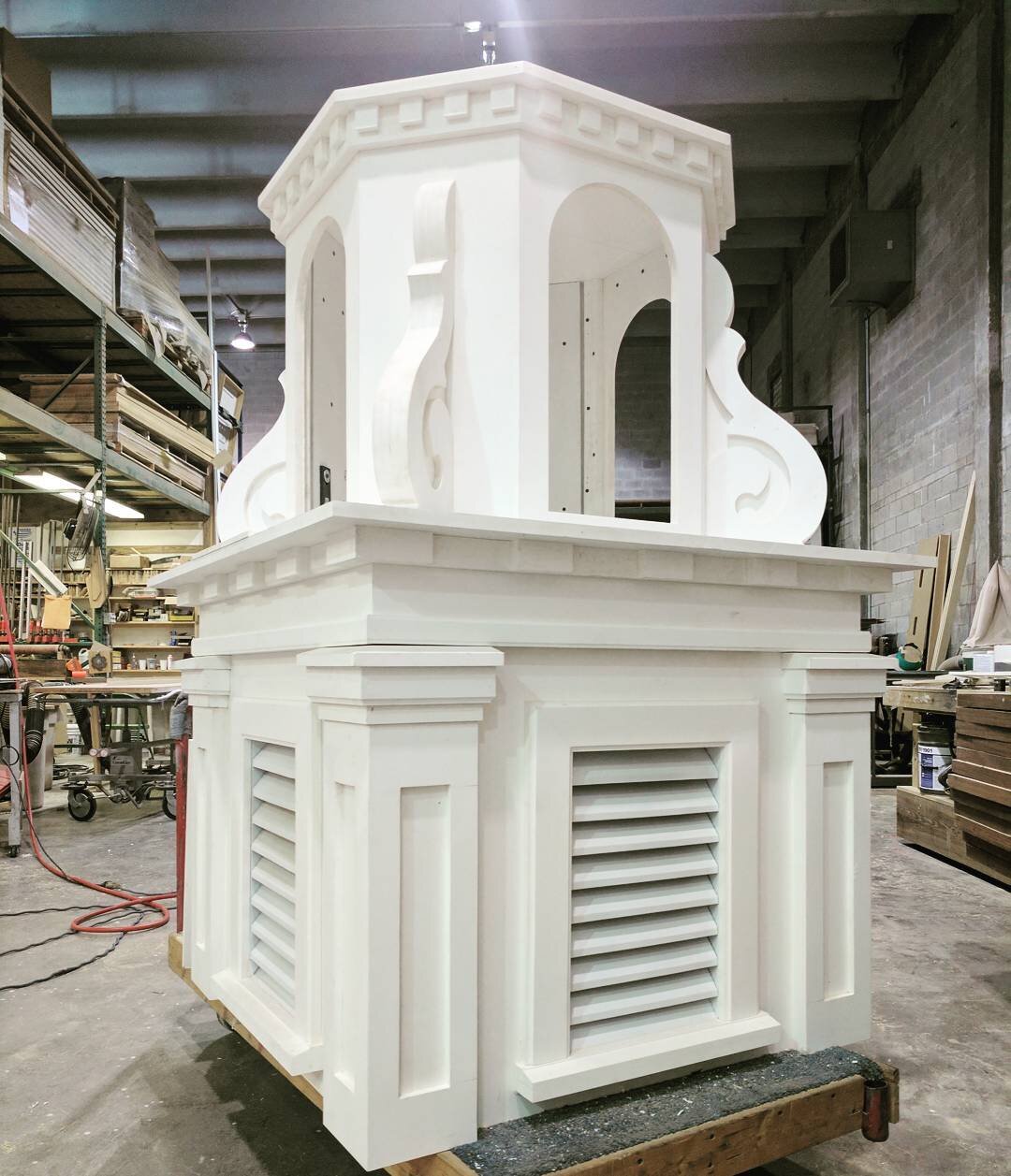 #progress is being on our #cupola project.  Here is the first look at the lower three tiers assembled. #versatex #betterbuilt #buildingwithplastic #gingerbreadhouse
