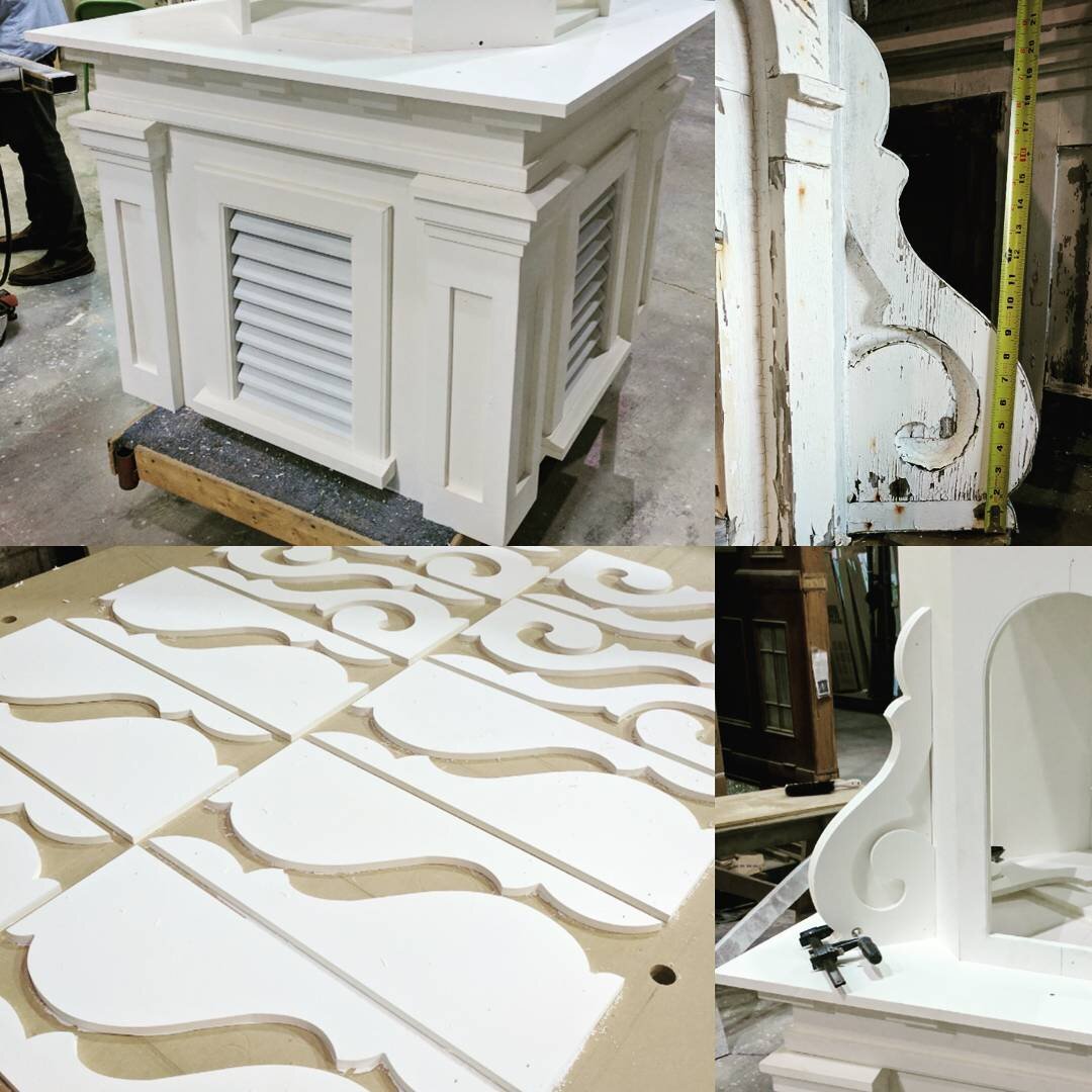 Making progress on the #cupola We completed the base and have begun the upper section.  Using our #CNC we #machined the #corbels and a few other details. #versatex #pvc #gingerbreadhouse