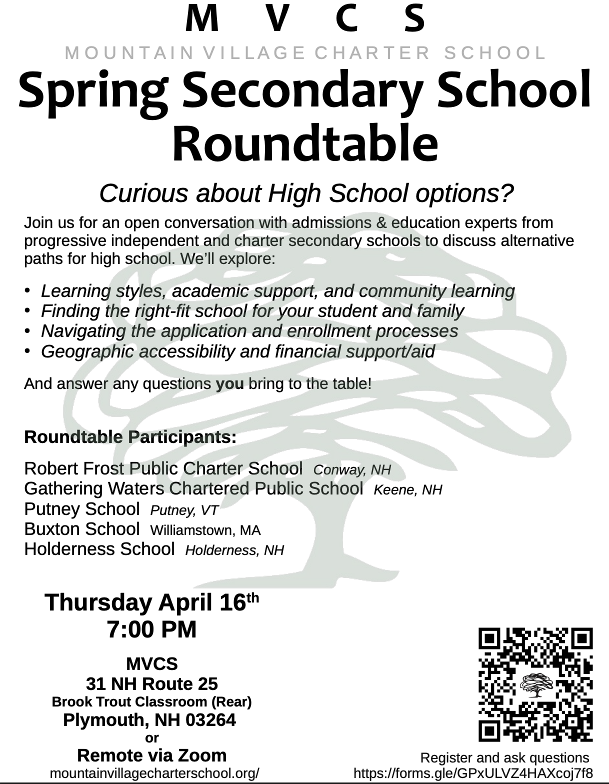 MVCS Spring Secondary School Roundtable Discussion