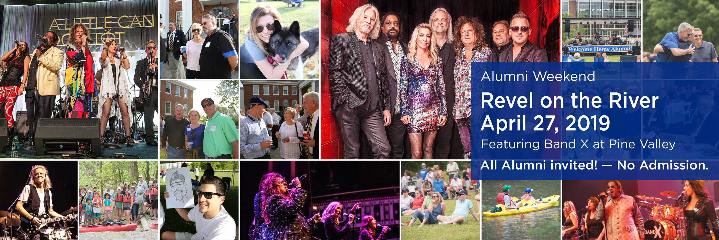 Revel on the River April 29, 2019 Featuring Band-X at Pine Valley. All Alumni invited! No Admission.