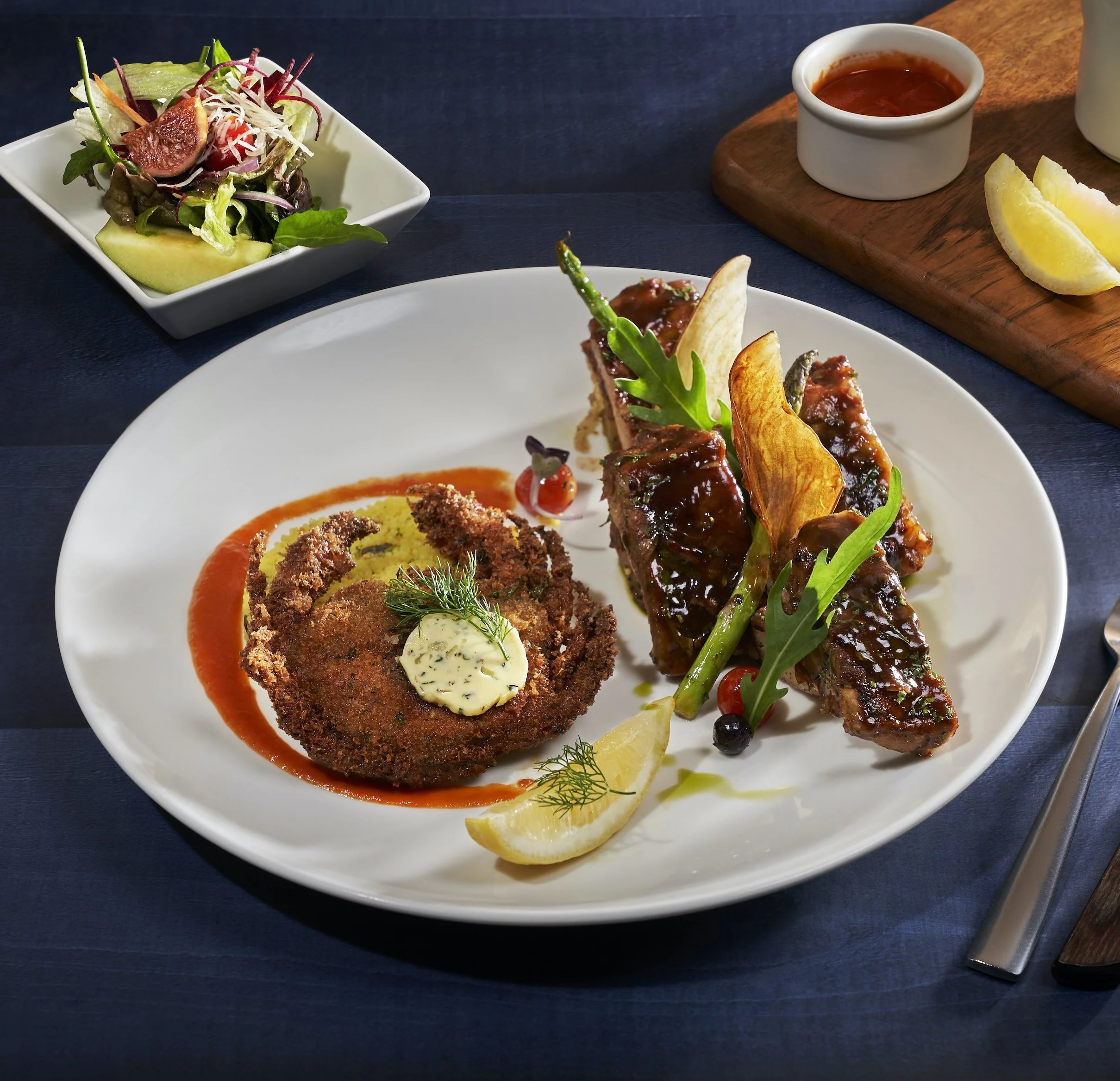 seasonal soft shell crab and BBQ pork ribs - Toscano.jpg