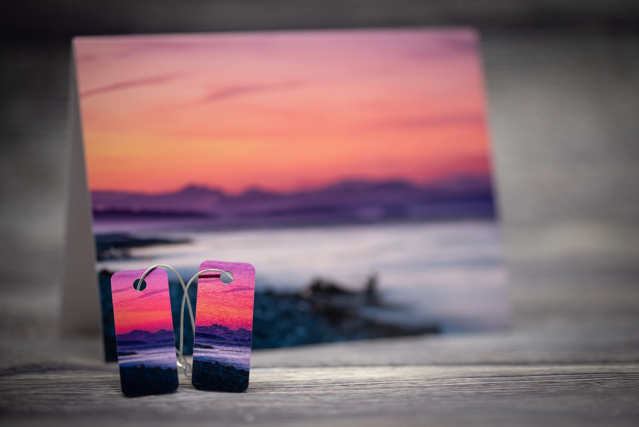 Sunset Aluminium Dangle Earring with matching postcard