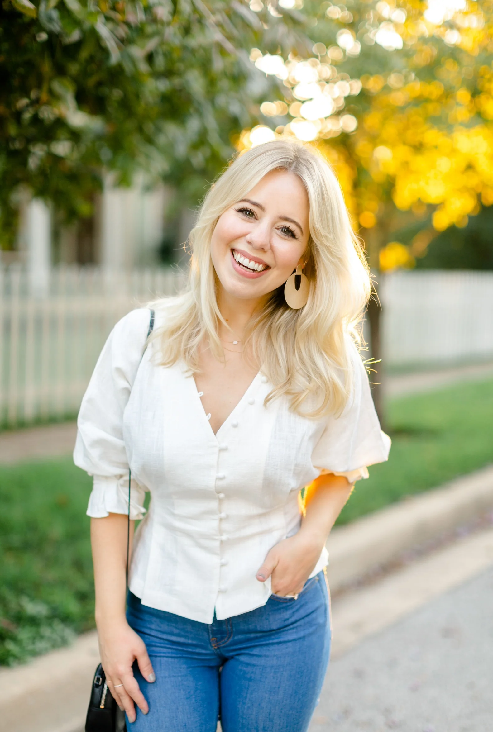 White Button Blouse & Jeans