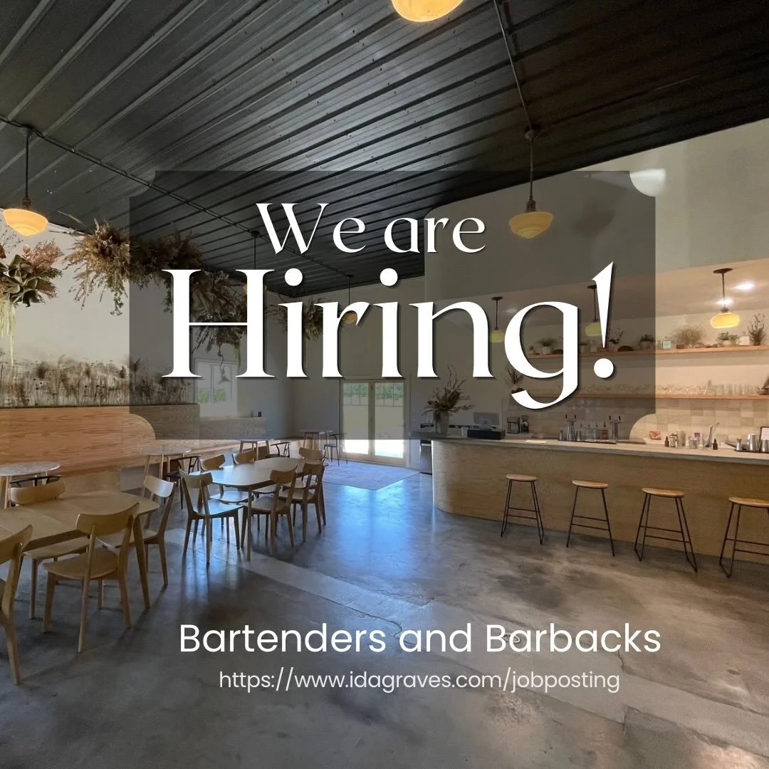 WE ARE HIRING SEASONAL BARTENDERS AND BARBACKS

Ida Graves Distillery is known for its high-quality spirits and dedication to creating an enjoyable atmosphere for our guests. We are currently looking for Bartenders and Barbacks to join our team. Thes