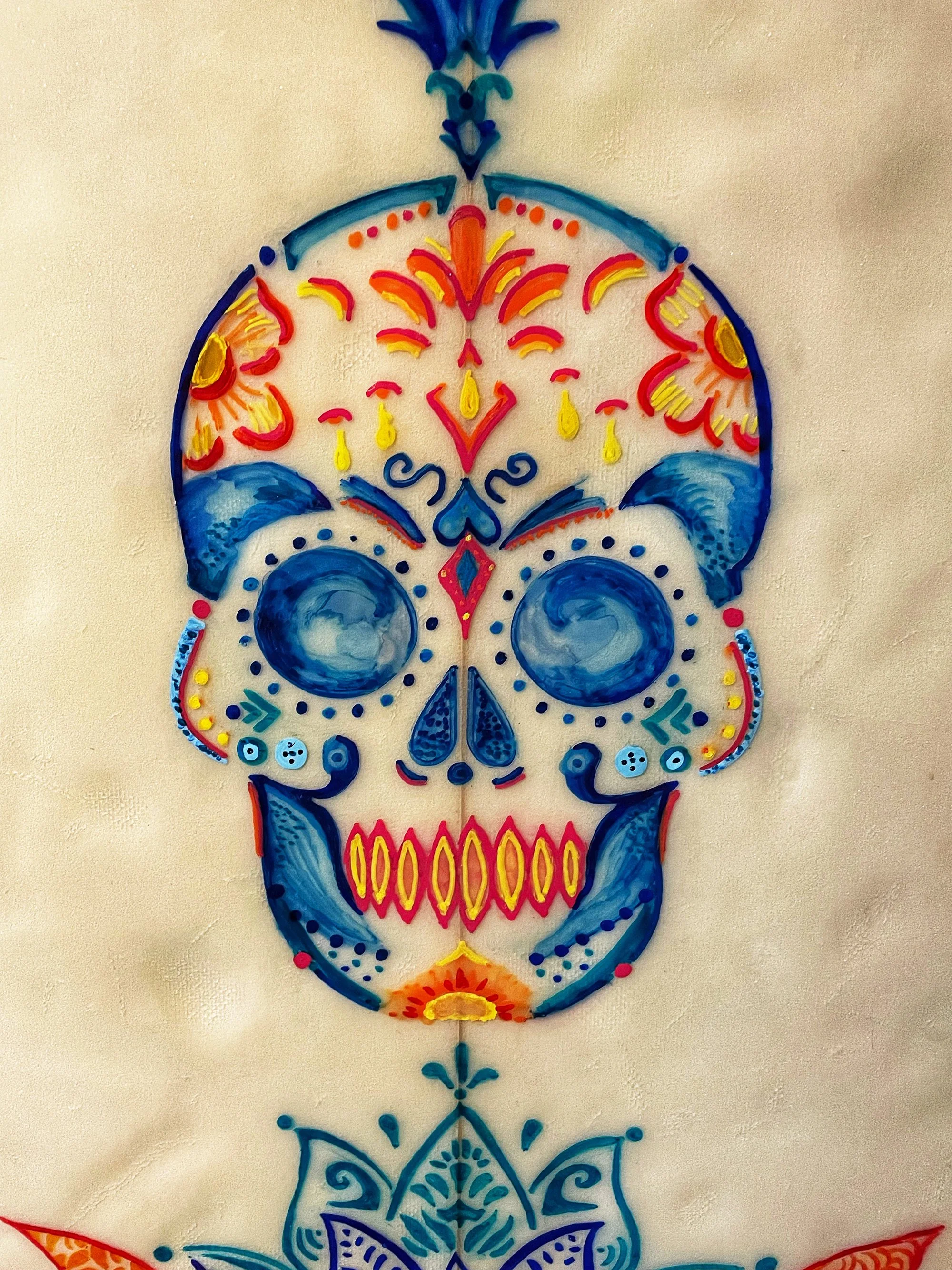 Bunger Surfboard Art Skull Detail
