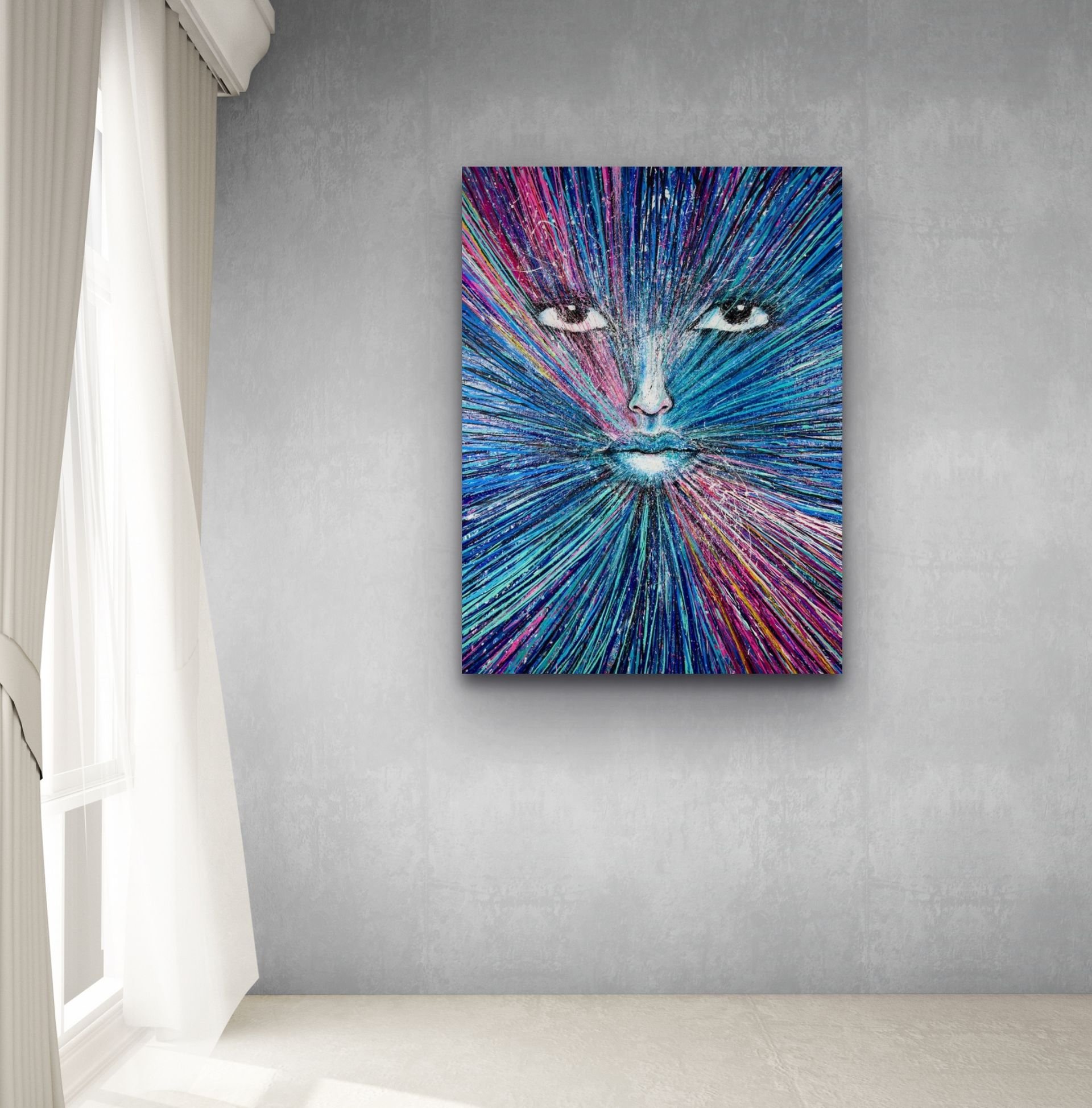 Bleeding Color large abstract art bold vibrant in bedroom