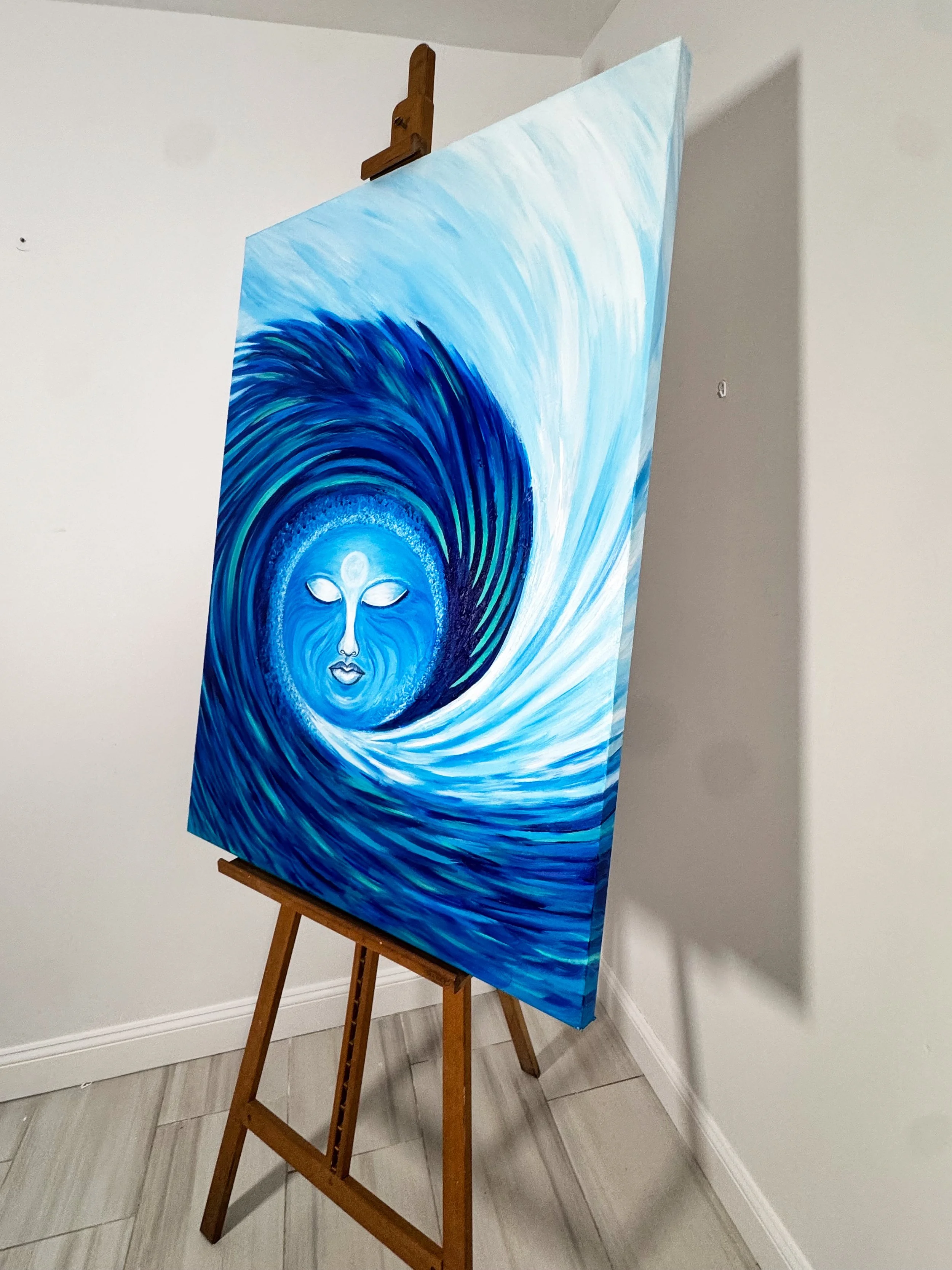 Eternal wave blue and white coastal art large abstract wall art for beach decor