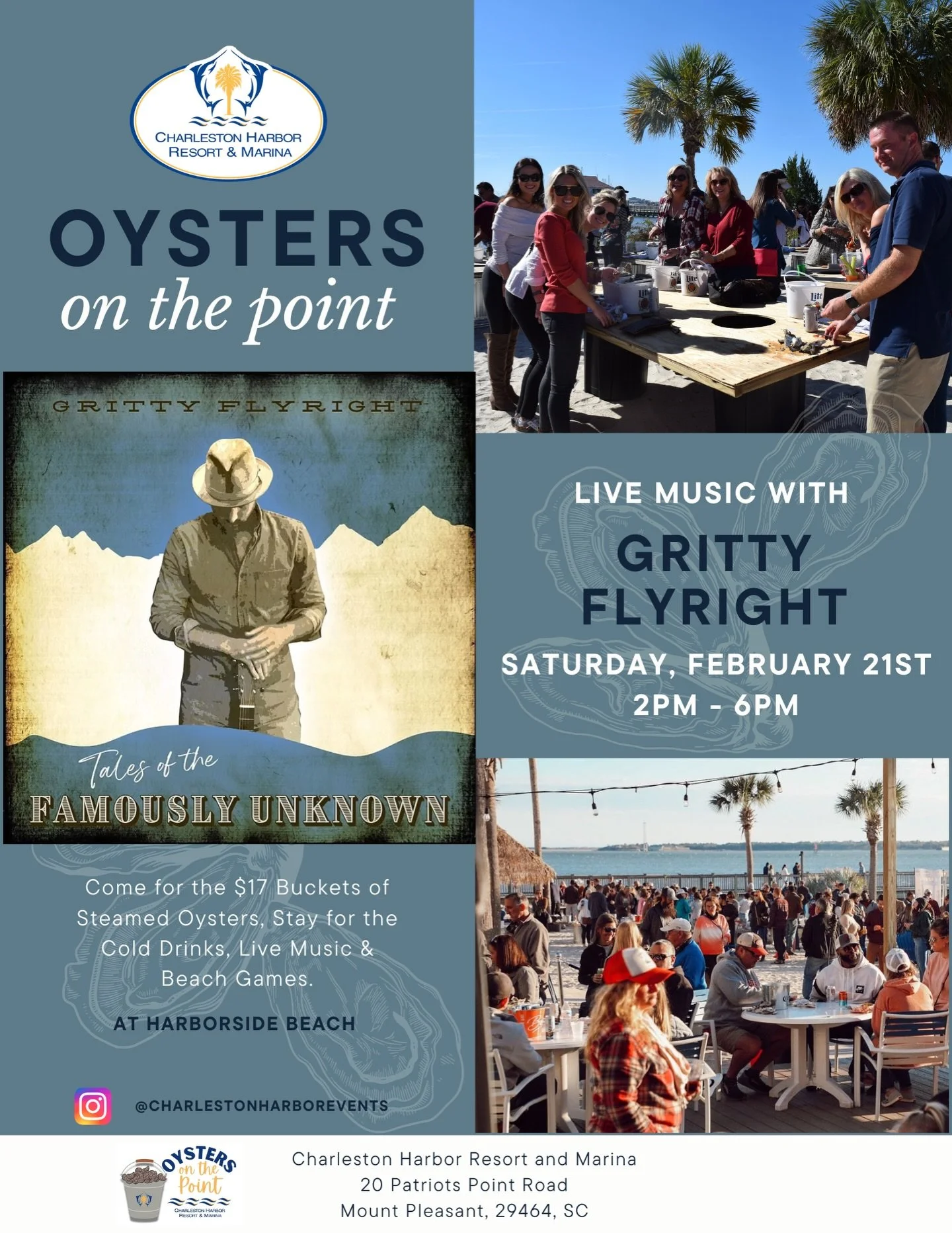 🦪✨ Oysters on the Point is BACK Saturday, Feb. 21 | 2&ndash;6 PM with live music featuring Gritty Flyright!
@gritty_flyright 

First Baptist School football team will be out at our lemonade stand serving up refreshing drinks 🍋 

🎟️ Tickets availab