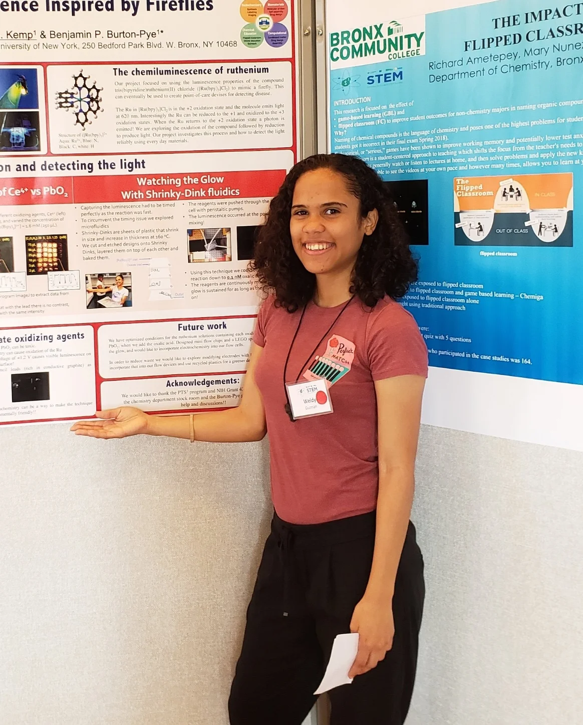 Weldy Guzman Weldy is a third year chemistry major at Lehman College. She is part of the SEEK, and HSSTEM programs which introduced her to the Burton-Pye group. Weldy is an aspiring pharmacist with an obvious passion for chemistry. Her hobbies include reading, and studying chemistry in her spare time. Weldy is currently working on chemiluminescence and developing low-cost flow devices for fluorescence and electrochemical applications.