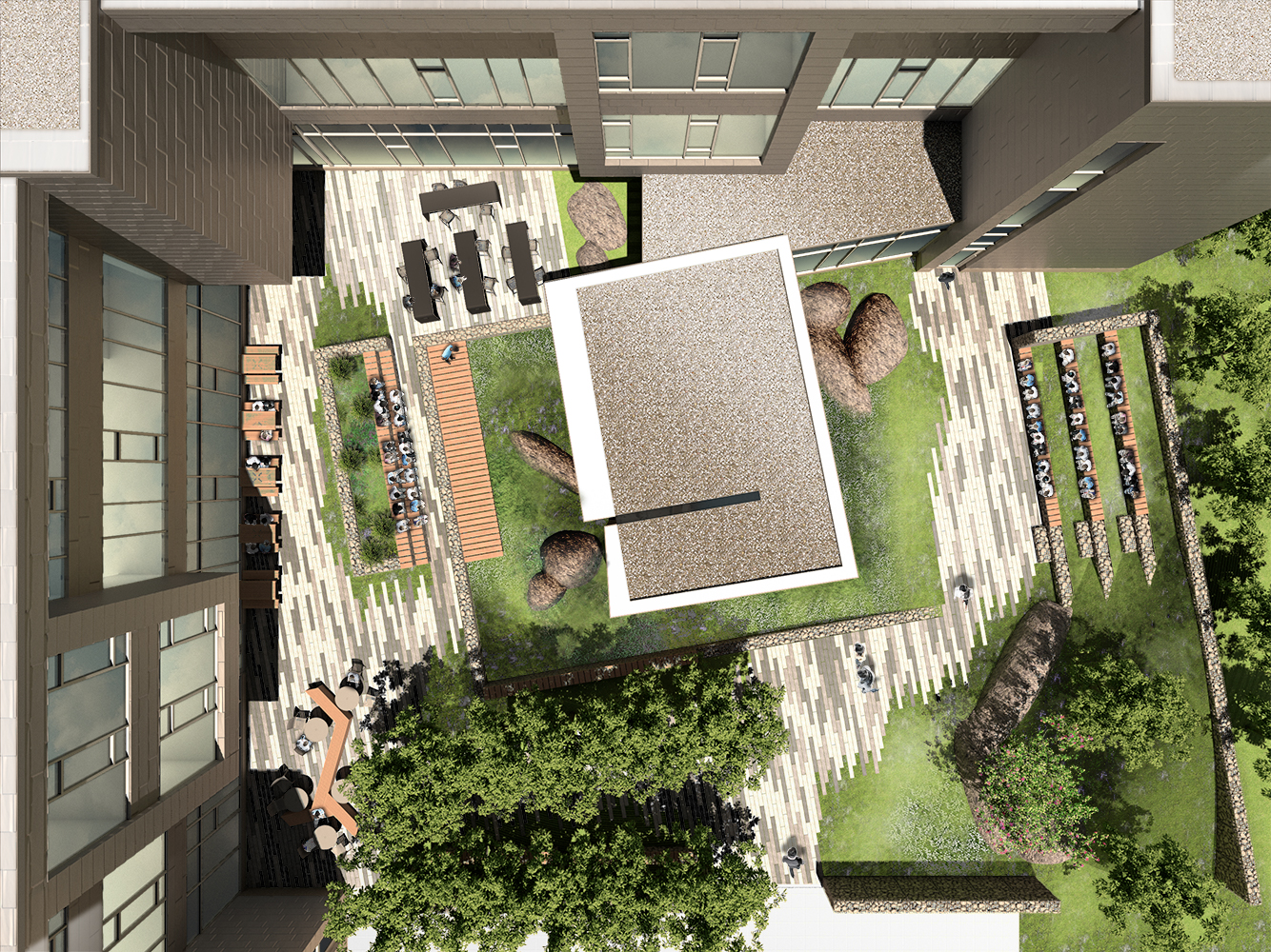 AERIAL VIEW OF OUTDOOR COURTYARD