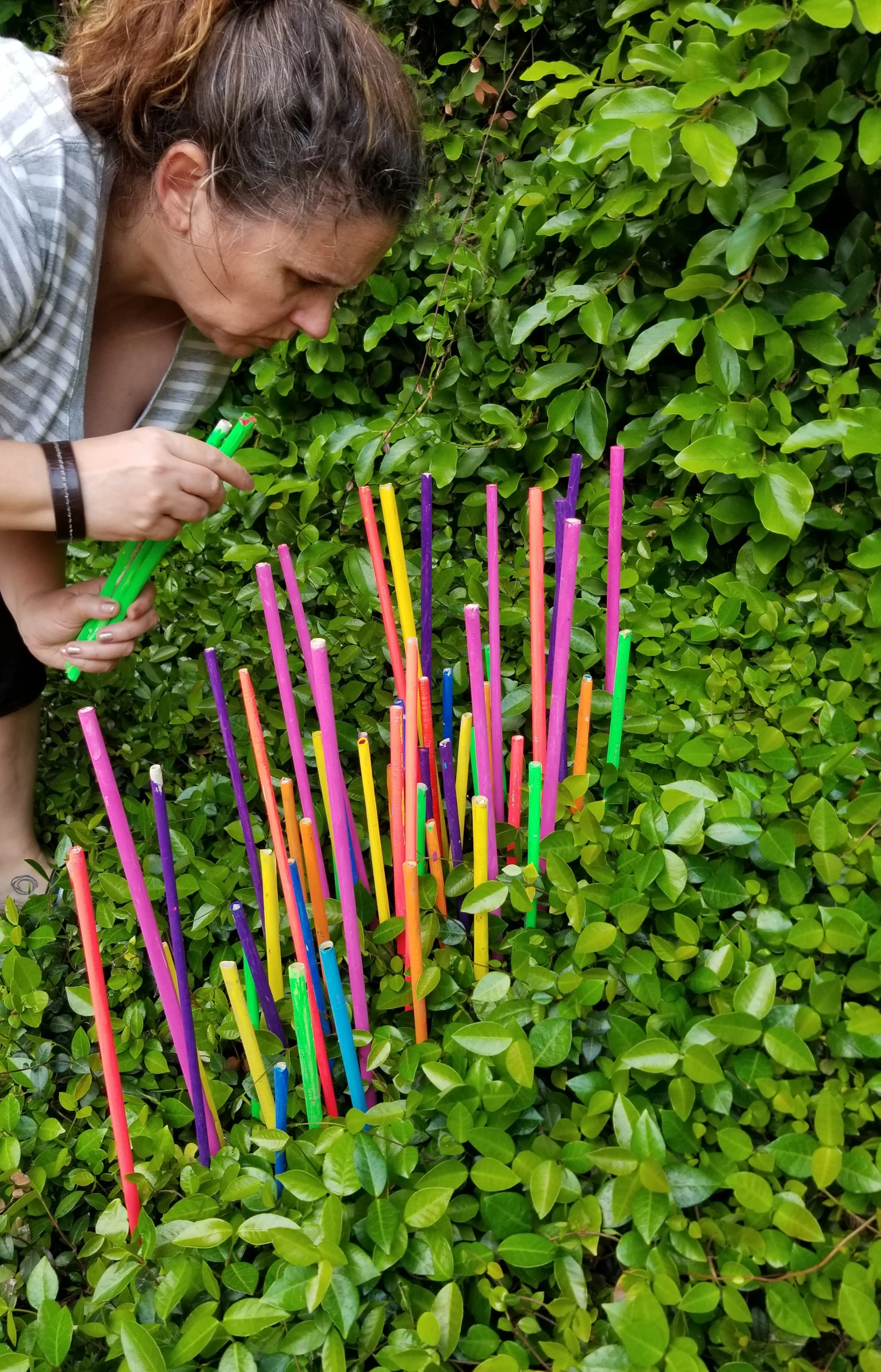 Oh so serious at a stick installation in San Antonio, March 2018.