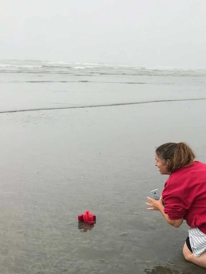 Watching out for that sneaker wave on Pacific Beach, Washington, July 2018.