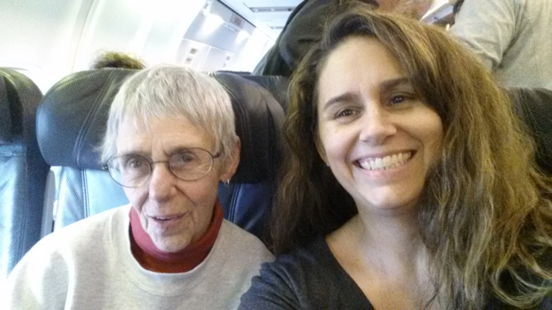 Traveling artists in their element: Jan and Byrdie on a plane to Ketchikan, Alaska, April 2015.