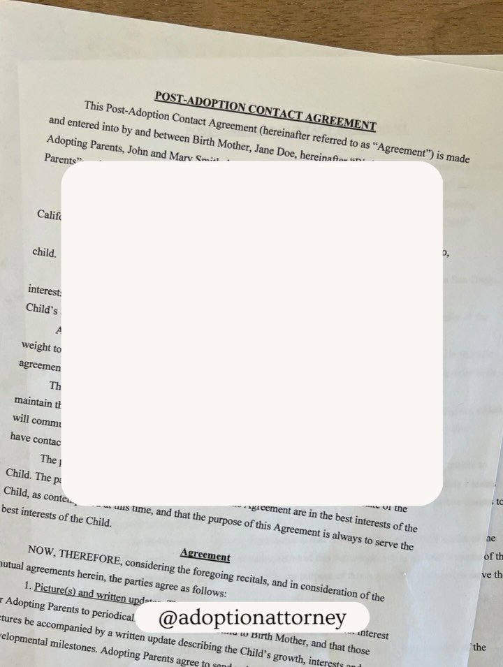 PACAs protect the birth family AND the adoptive family. Just step into my office&hellip;
-
A Post-Adoption Contact Agreement (PACA) is also called a Contact After Adoption Agreement, Contact Agreement, or Open Adoption Agreement. 
-
In California, th
