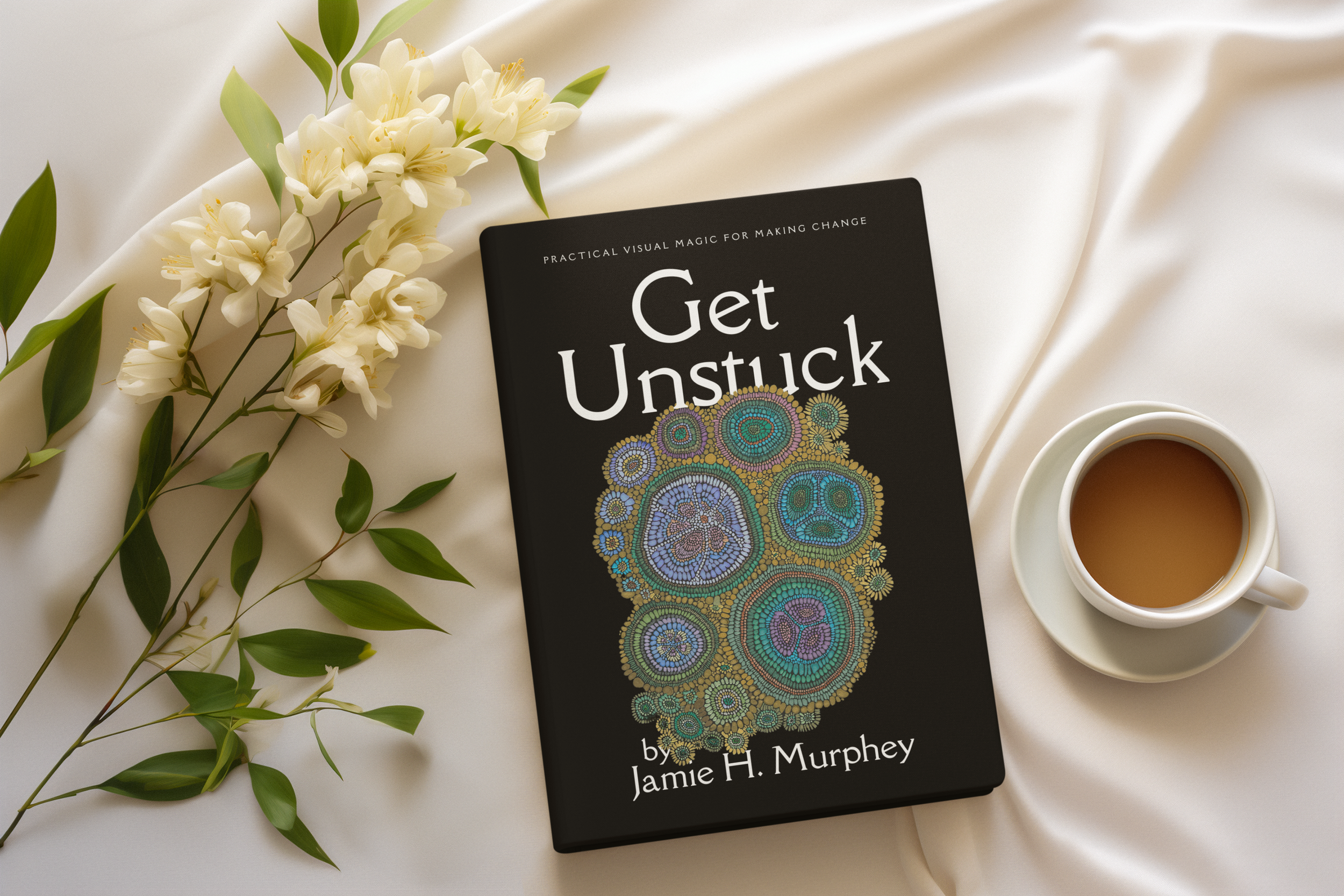 ai-created-mockup-of-a-hardcover-book-featuring-flowers-and-a-cup-of-coffee-m38104.png
