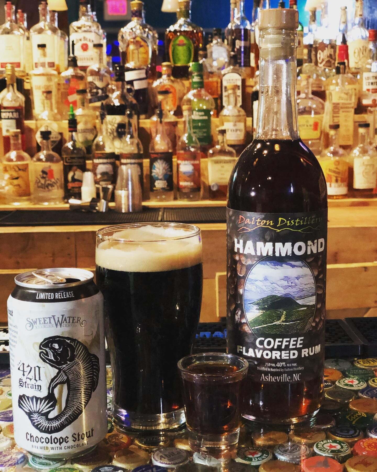 Tonight&rsquo;s boilermaker special: $10 @sweetwaterbrew chocolate stout and @dalton_distillery Hammond Coffee Rum