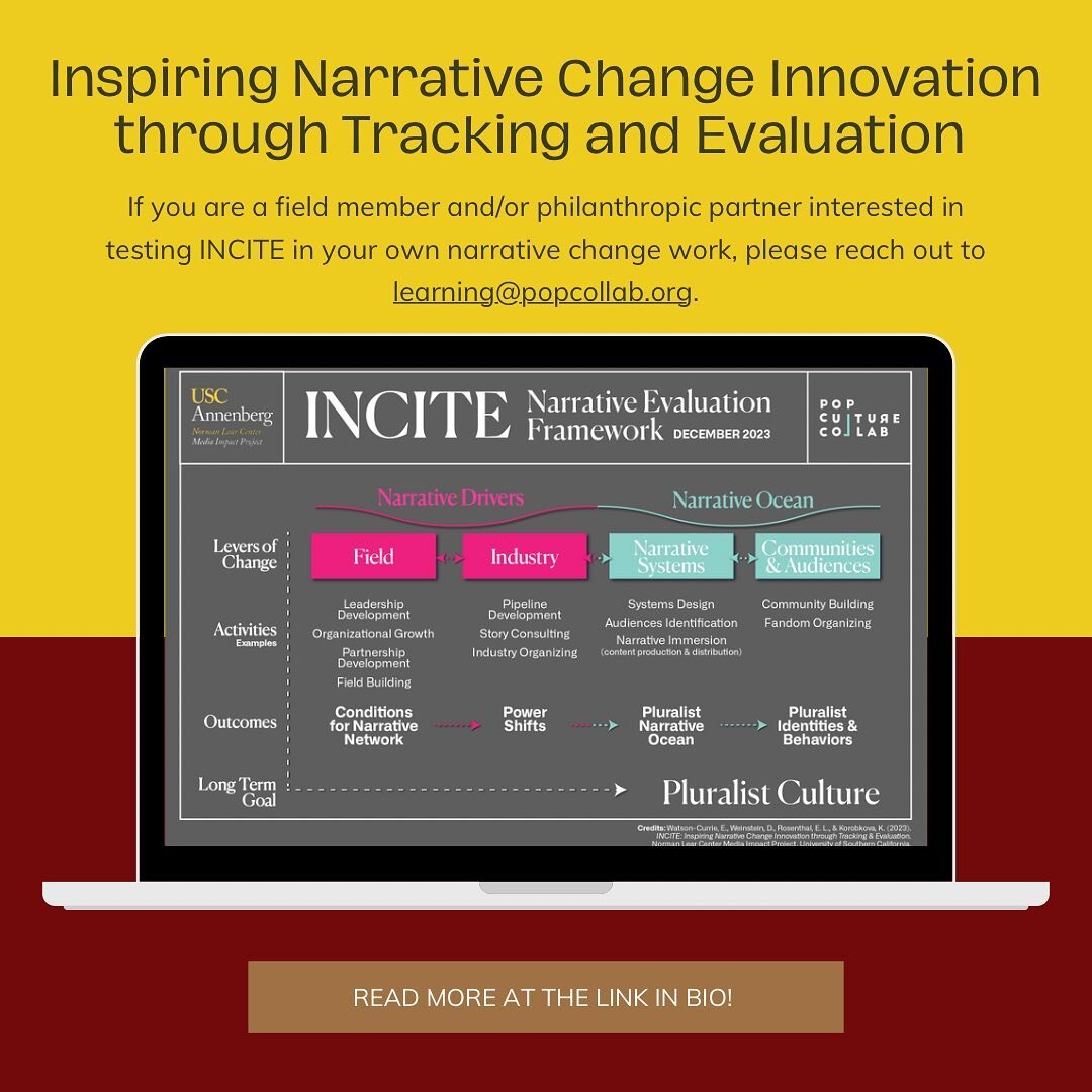 🌟 This post is for my narrative change folks 🌟

Does your program have a lot of moving parts? Are you wondering how to document what&rsquo;s effective? #mediaimpactproject @learcenter &amp; @popcollab invite you to meet INCITE: A Beta Framework for