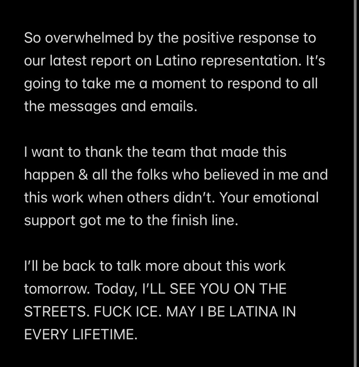 ** I also want to thank all those who have been doing the work for decades&mdash; whether we know each other or not, your work inspires me every day.