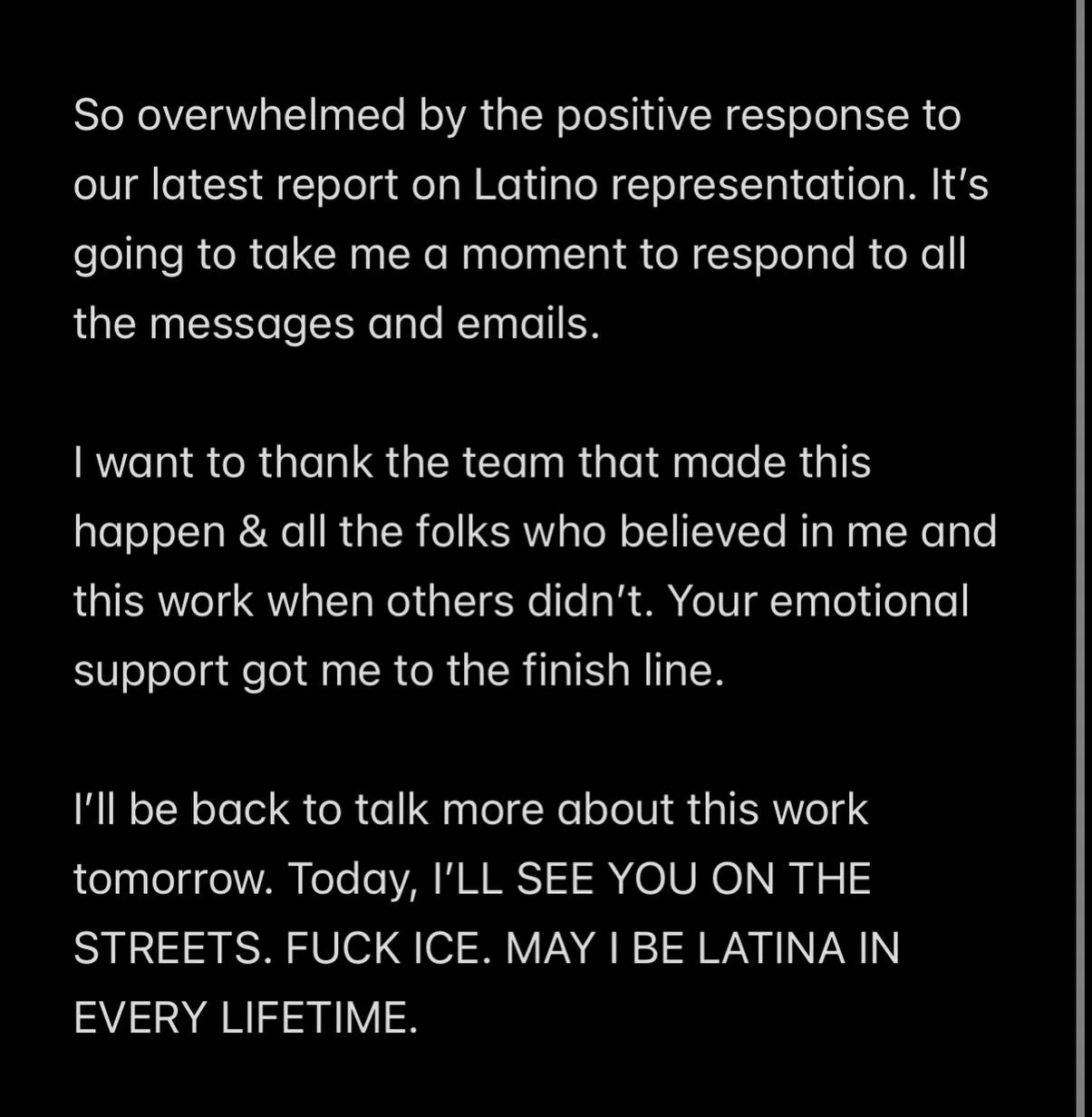 ** I also want to thank all those who have been doing the work for decades&mdash; whether we know each other or not, your work inspires me every day.