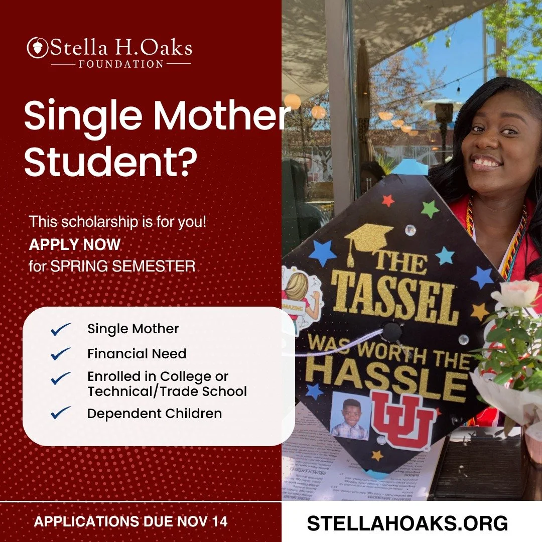 Single Mom Students in Utah - this is for you!
Apply today for the Stella H. Oaks single mother scholarship!
#scholarships 
#singlemom
