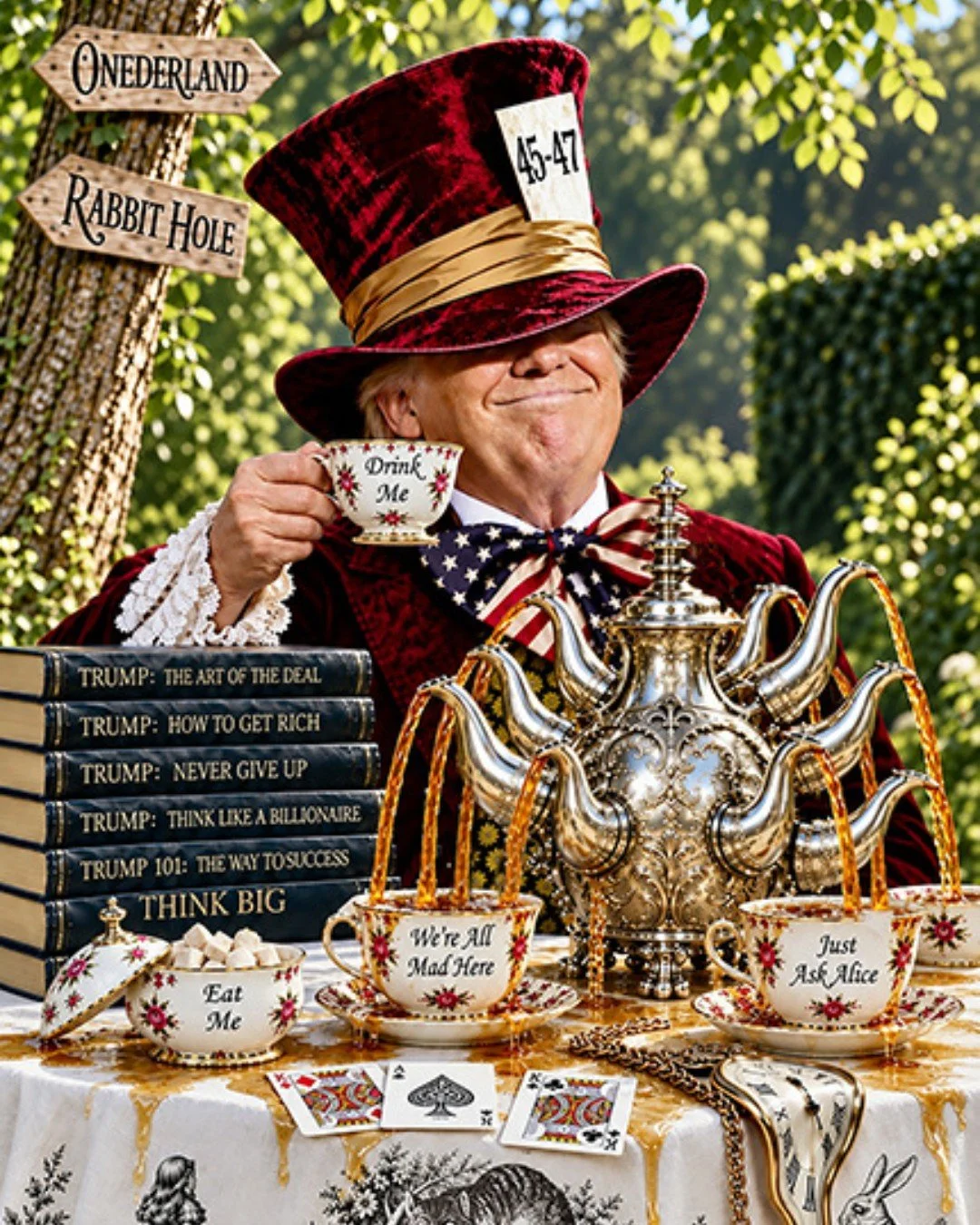 CURIOUSER AND CURIOUSER
AI AI O

&ldquo;The only control or &lsquo;guardrails&rsquo; that AI needs is a STRONG AND SMART (High IQ!) PRESIDENT, and the U.S.A. has that, in spades!&rdquo; Donald Trump

AI risk in a nutshell: He&rsquo;s got us.
Don&rsqu