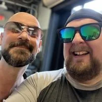 Mike with Tom Hamilton backstage at Summerfest 2023