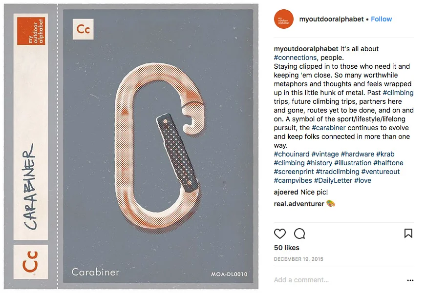 Weekly Instagram letter from list above branded for the AAC in My Outdoor Alphabet Illustration Style.