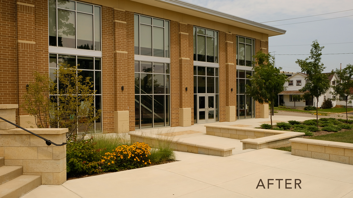 Monroe (WI) Arts Center landscape August 2018, one-year after installation