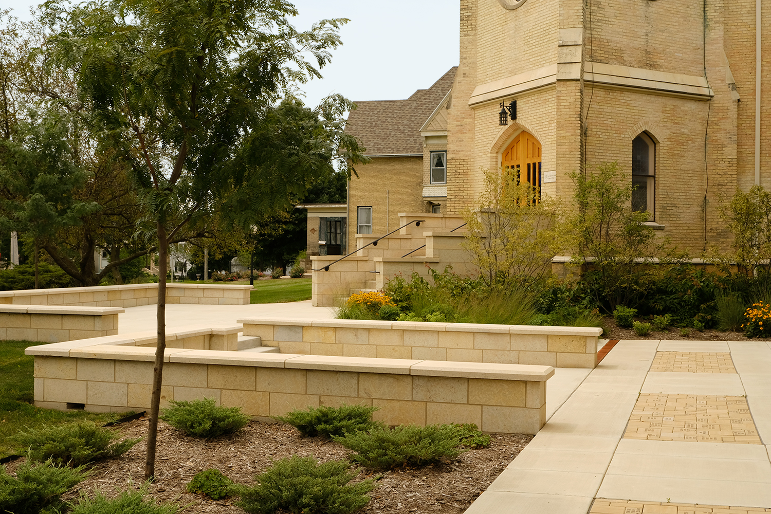 Monroe (WI) Arts Center landscape August 2018, one-year after installation
