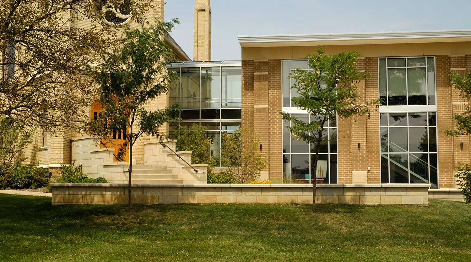 Monroe (WI) Arts Center landscape August 2018, one-year after installation