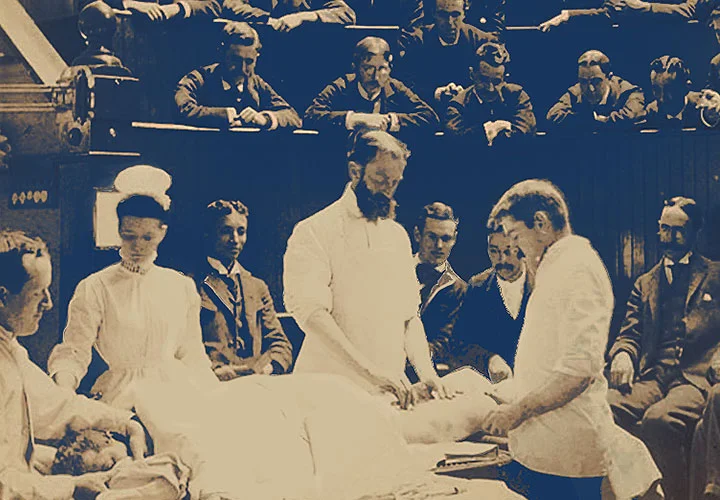 Don't Sneeze. Open-air surgical theatre circa 1900