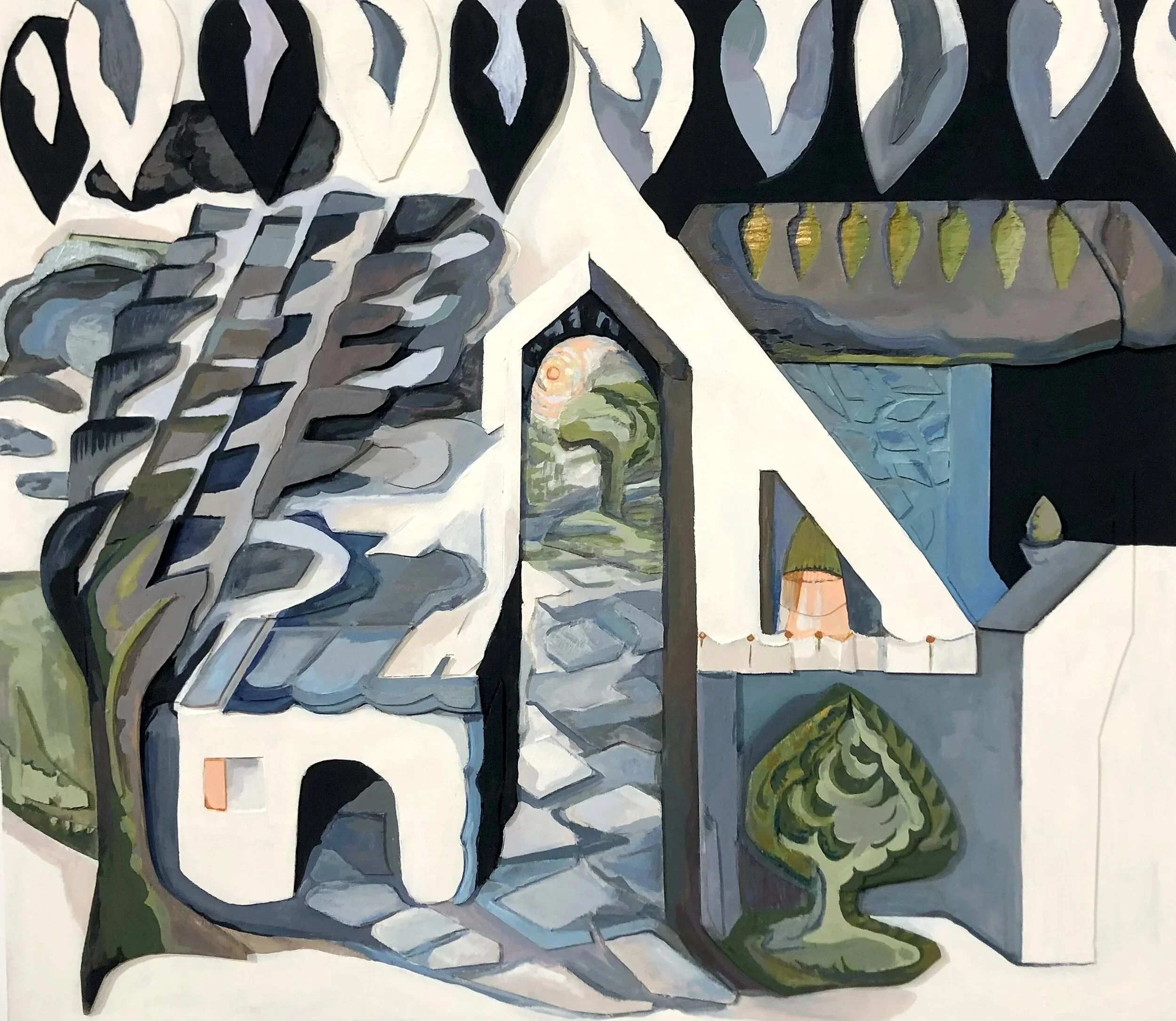    Rhythmic Dwelling  , 27x27", 2021, layered wood, Flashe paint, on panel 