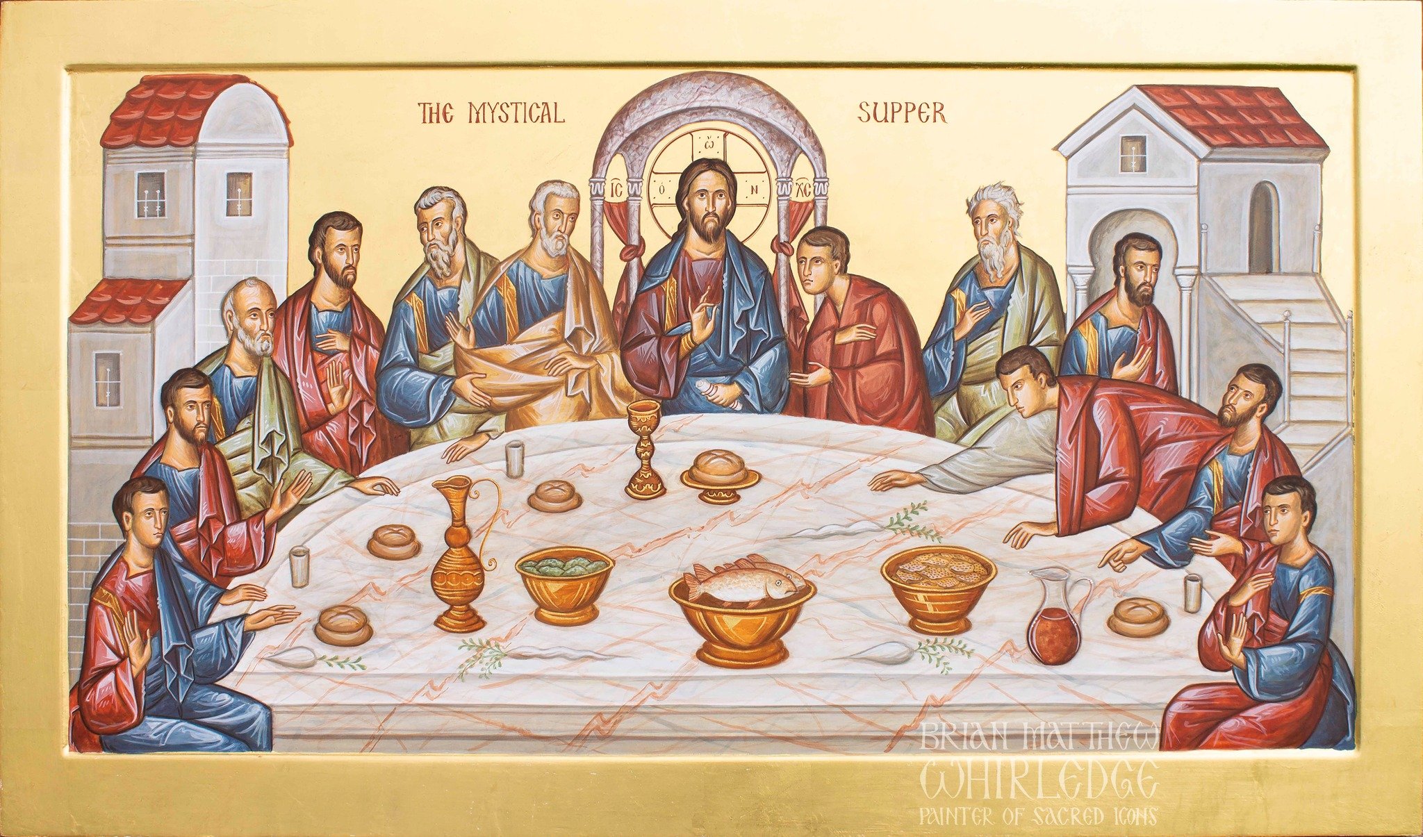The Mystical Supper. 2021. Egg tempera and gold on panel. From the iconostasis of St. Mary's Orthodox Church, Painted Post, NY.
.
Of Thy Mystical Supper O Son of God, receive me today as a communicant. For I will not give Thee a kiss as did Judas, ne