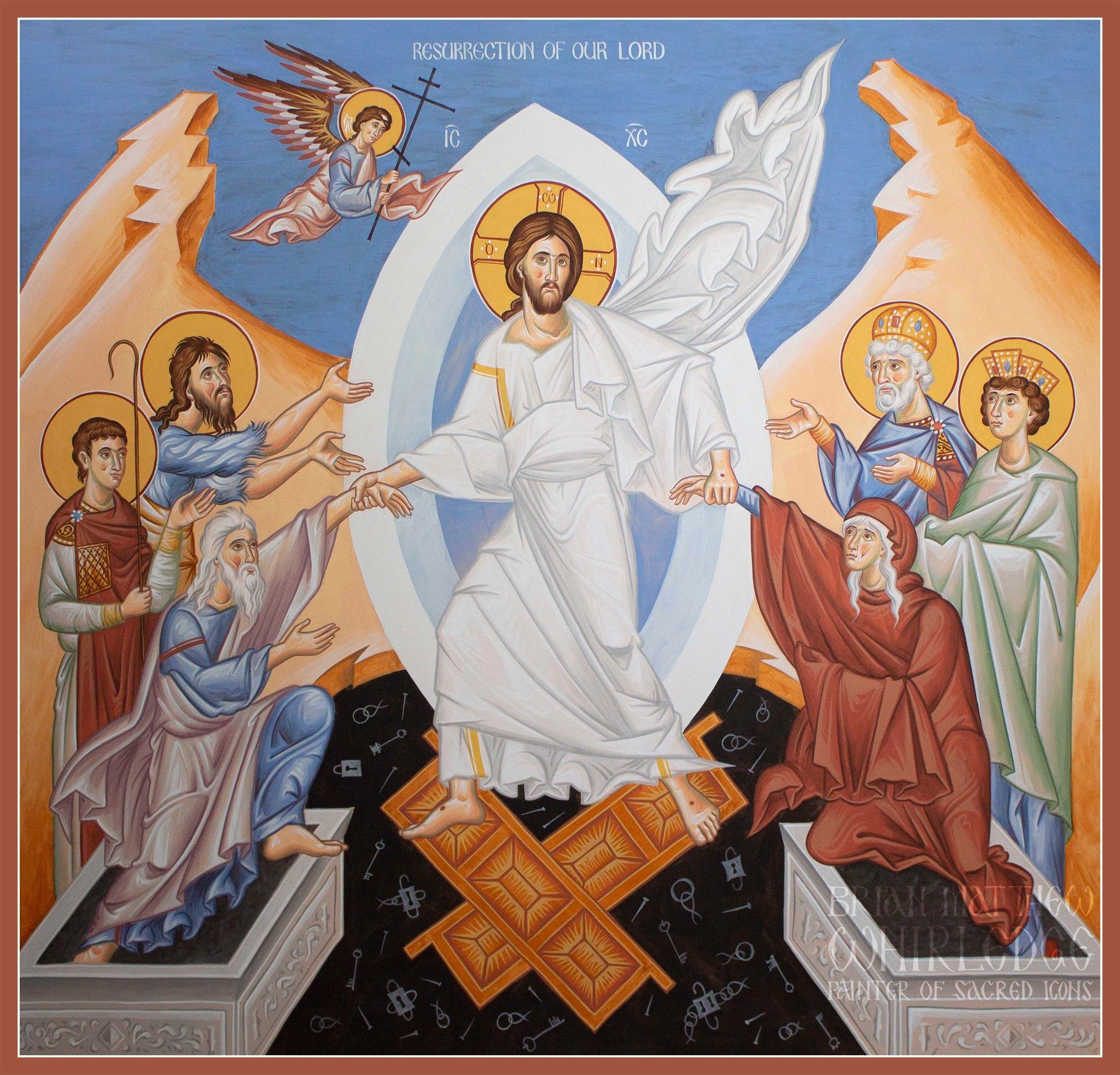 The Resurrection of Our Lord. 2024. Wallpainting at St. Nicholas Antiochian Orthodox Church, Urbana, IL.
.
Christ is risen! Truly He is risen! 
&Chi;&rho;&iota;&sigma;&tau;ὸ&sigmaf; ἀ&nu;έ&sigma;&tau;&eta;! Ἀ&lambda;&eta;&theta;ῶ&sigmaf; ἀ&nu;έ&sigma