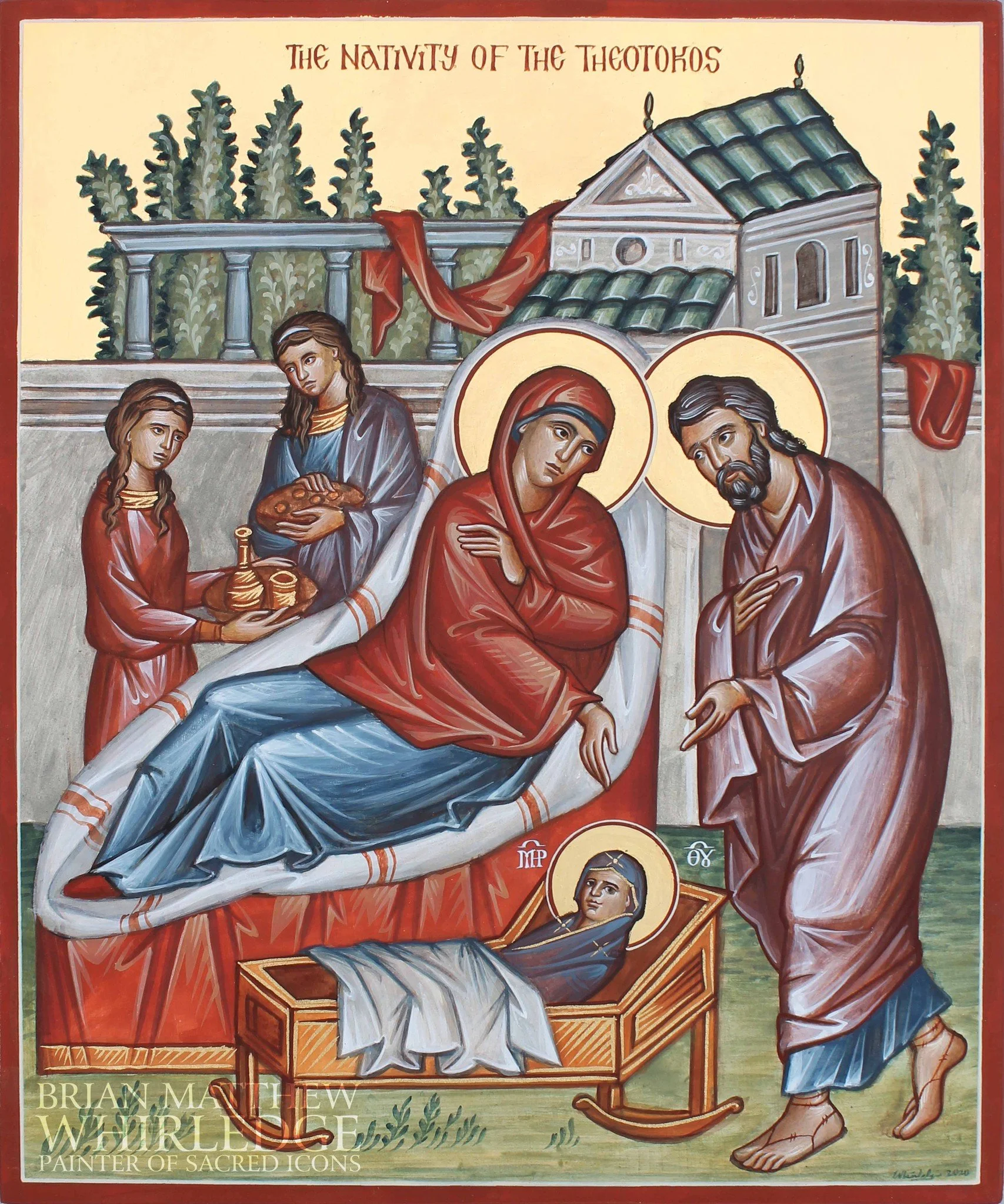 The Nativity of the Theotokos. Egg tempera and gold on panel. 10x12&quot; 2020.
.
On September 8 in the Holy Orthodox Church we celebrate the Nativity of our Most-holy Lady, the Theotokos and Ever-virgin Mary.
.
 The Holy Virgin Mary was born of aged