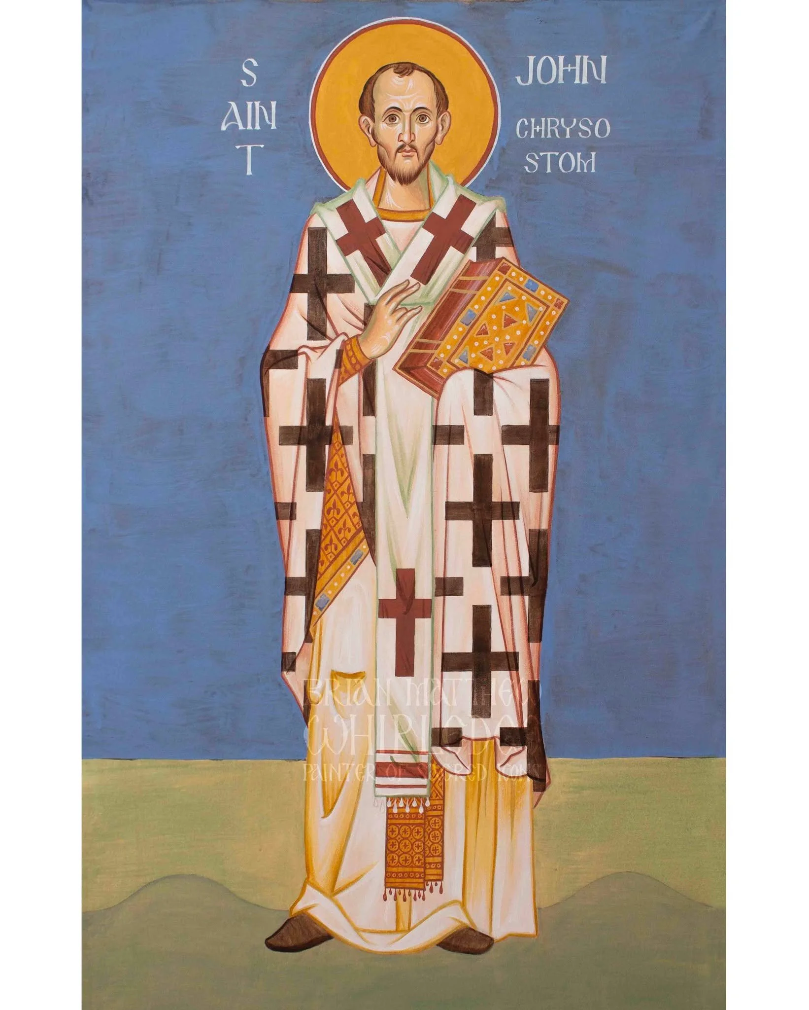 Saint John Chrysostom. Mural at St. Nicholas Antiochian Orthodox Church, Urbana, IL. 2025
.
Saint John Chrysostom was born about 344-347 in Antioch, Syria. His father, Secundus, was an army general, and his mother, Anthusa, was an admirable woman of 