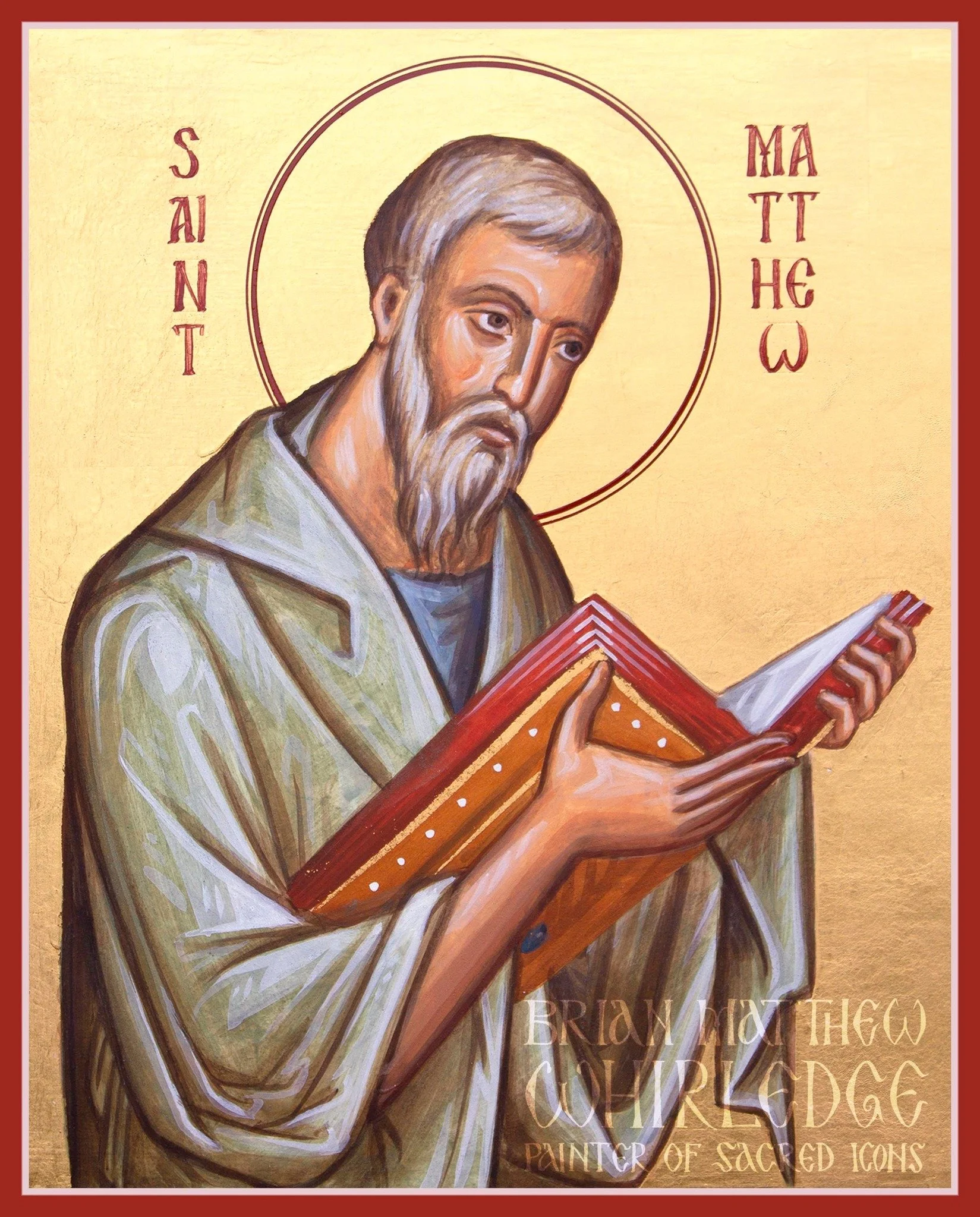 The Holy Apostle And Evangelist Matthew. Egg tempera and gold on panel. From the iconostasis of St. Mary's Orthodox Church, Painted Post, NY. 2021.
.
He was the son of Alphaeus, and a tax collector when the Lord saw him in Capernaum and said: &ldquo;