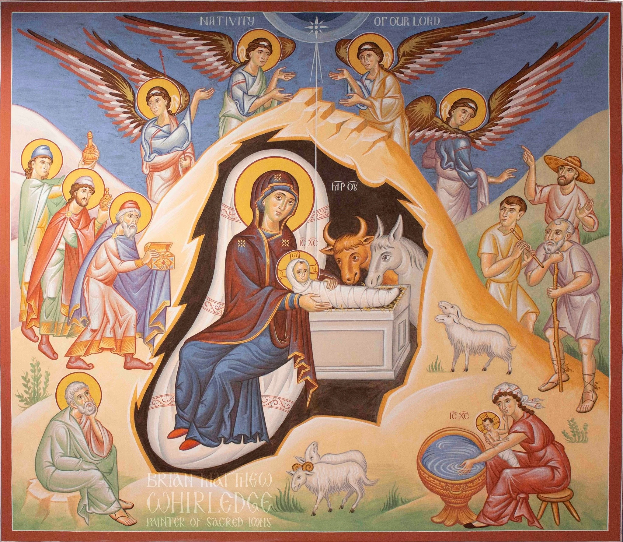 The Nativity of Our Lord. Mural at St. Nicholas Antiochian Orthodox Church, Urbana, IL. 8'x9' (2.4x2.7m)
.
Christ is born, glorify Him! Christ is come from Heaven, receive ye Him. Christ is on earth, be ye exalted. Sing unto the Lord all the earth an