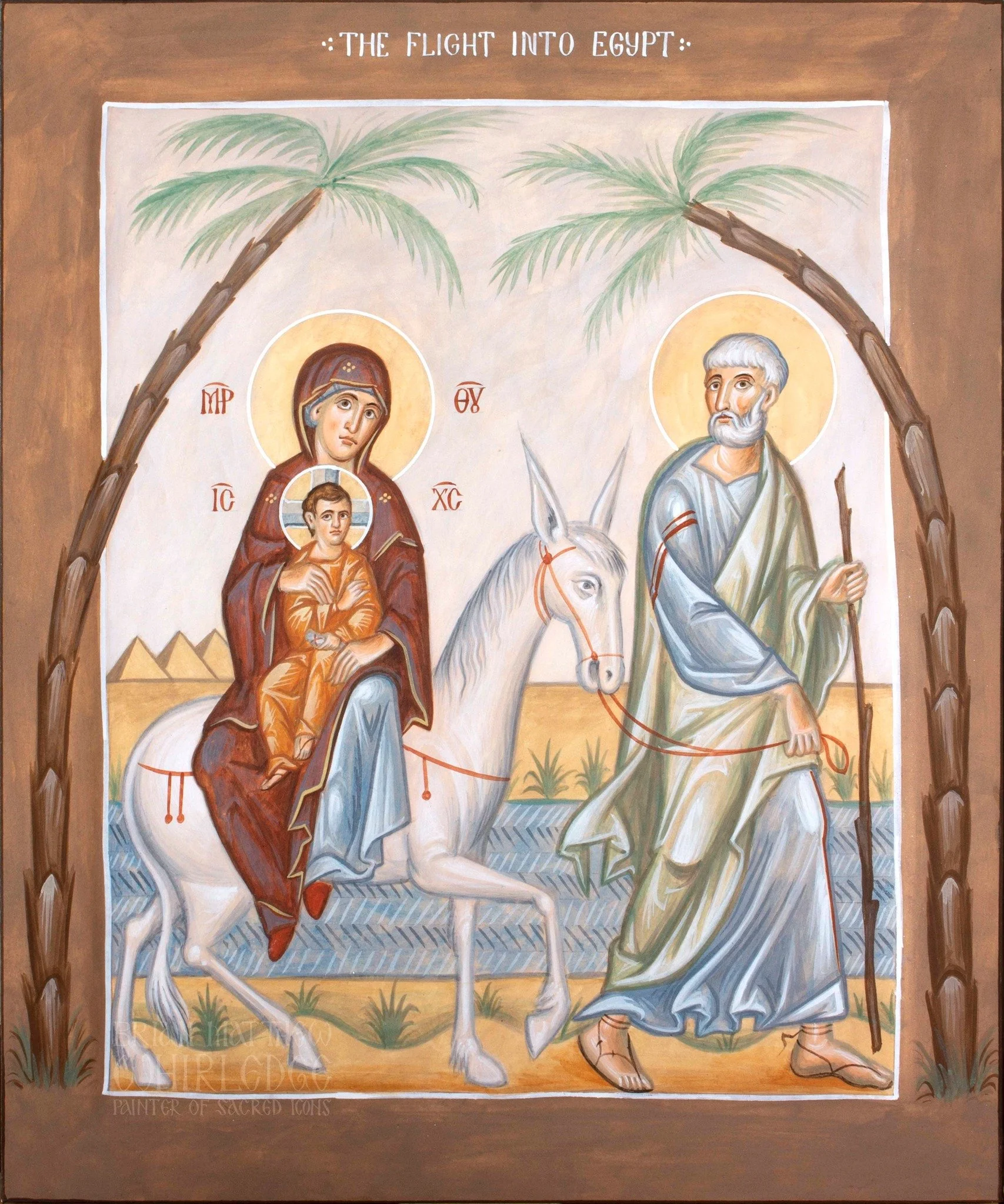 Flight to Egypt. 2023. 10x12&rdquo; Egg tempera.
.
When [the Magi] had departed an angel of the Lord appeared to Joseph in a dream, saying, &ldquo;Arise, take the young Child and His mother, flee to Egypt, and stay there until I bring you word; for H