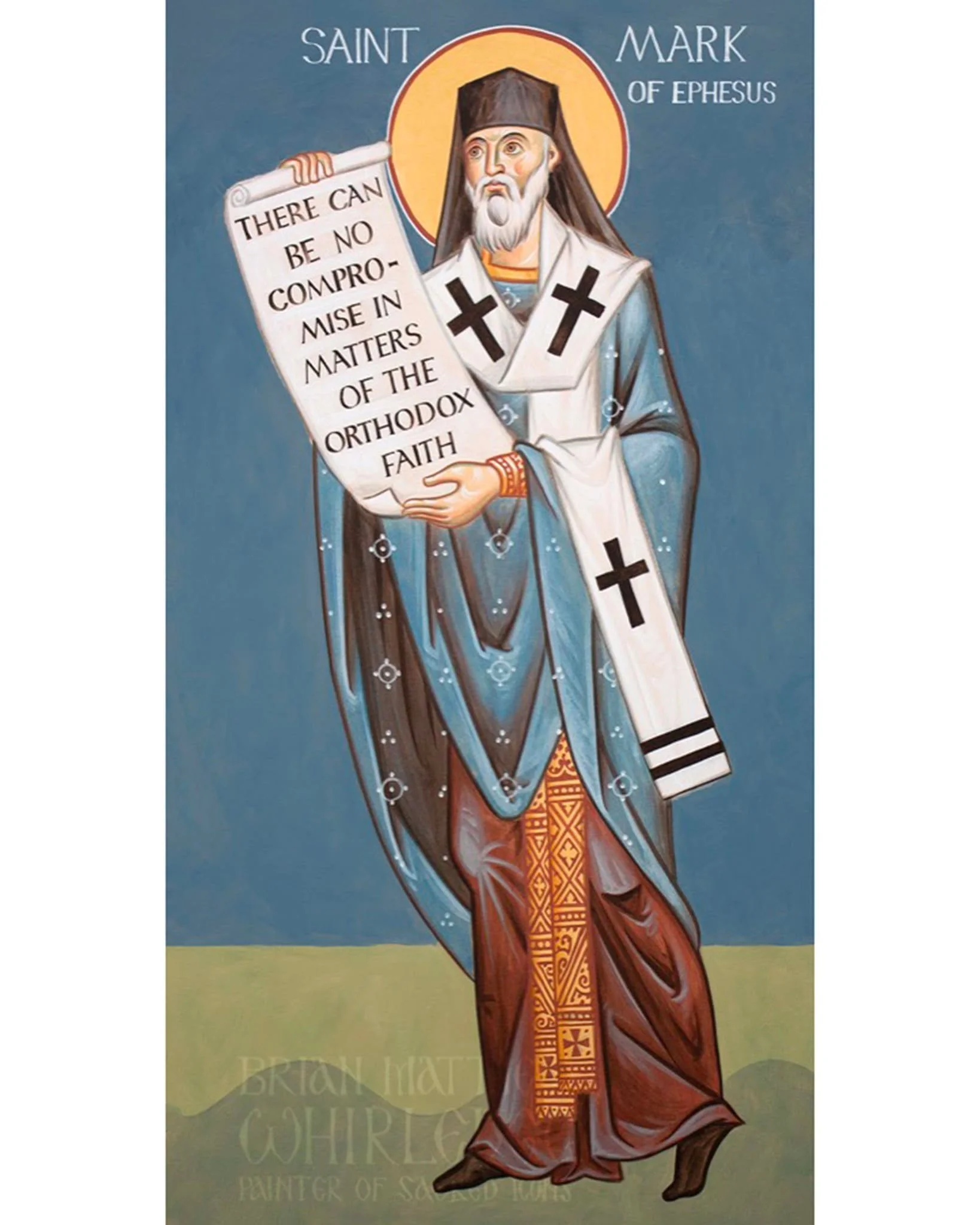 Saint Mark of Ephesus was famous for his courageous defense of Orthodoxy at the Council of Florence (AD 1439), in spite of the opposition of the emperor and the pope. He reposed peacefully in the year 1452. On his deathbed Mark implored his disciple 