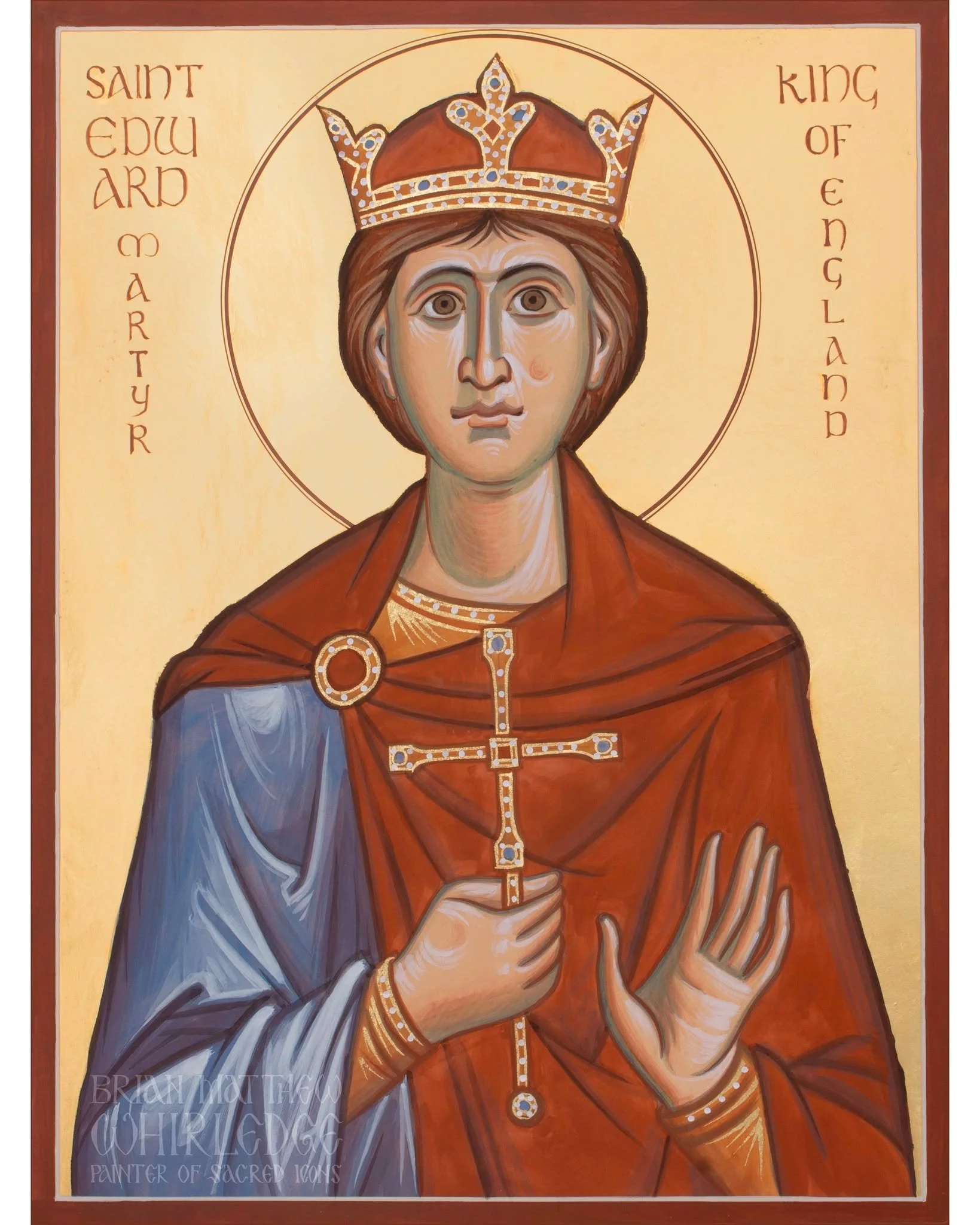 Saint Edward the Martyr, King of England. Egg tempera and gold on panel. 9x12" 2025.
.
Saint Edward inherited a great love for Christ and His Church from his father, King St. Edgar. He ascended the throne at the age of 13 in 975, anointed king b