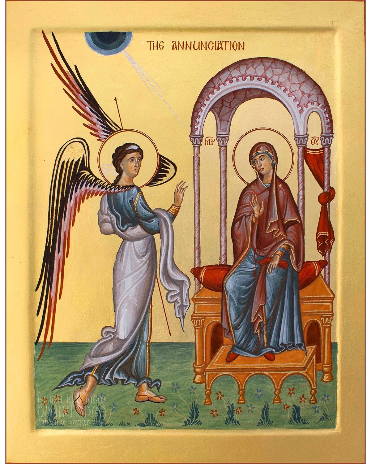 The Annunciation. Egg tempera and gold on panel
In the sixth month the angel Gabriel was sent from God to a city of Galilee named Nazareth, to a virgin betrothed to a man whose name was Joseph, of the house of David; and the virgin's name was Mary. A